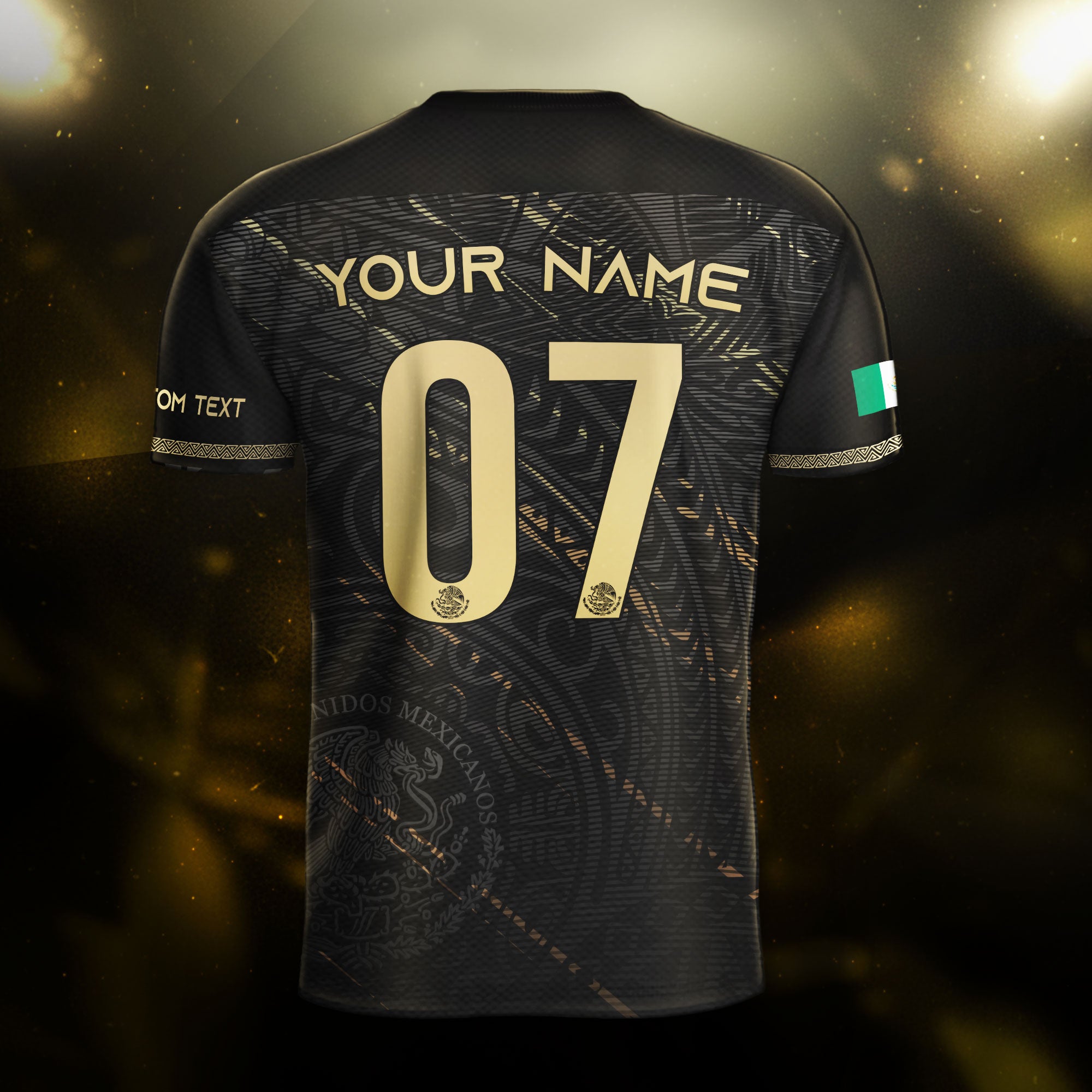 Custom Black Gold Mexico Soccer Jersey with Eagle Design