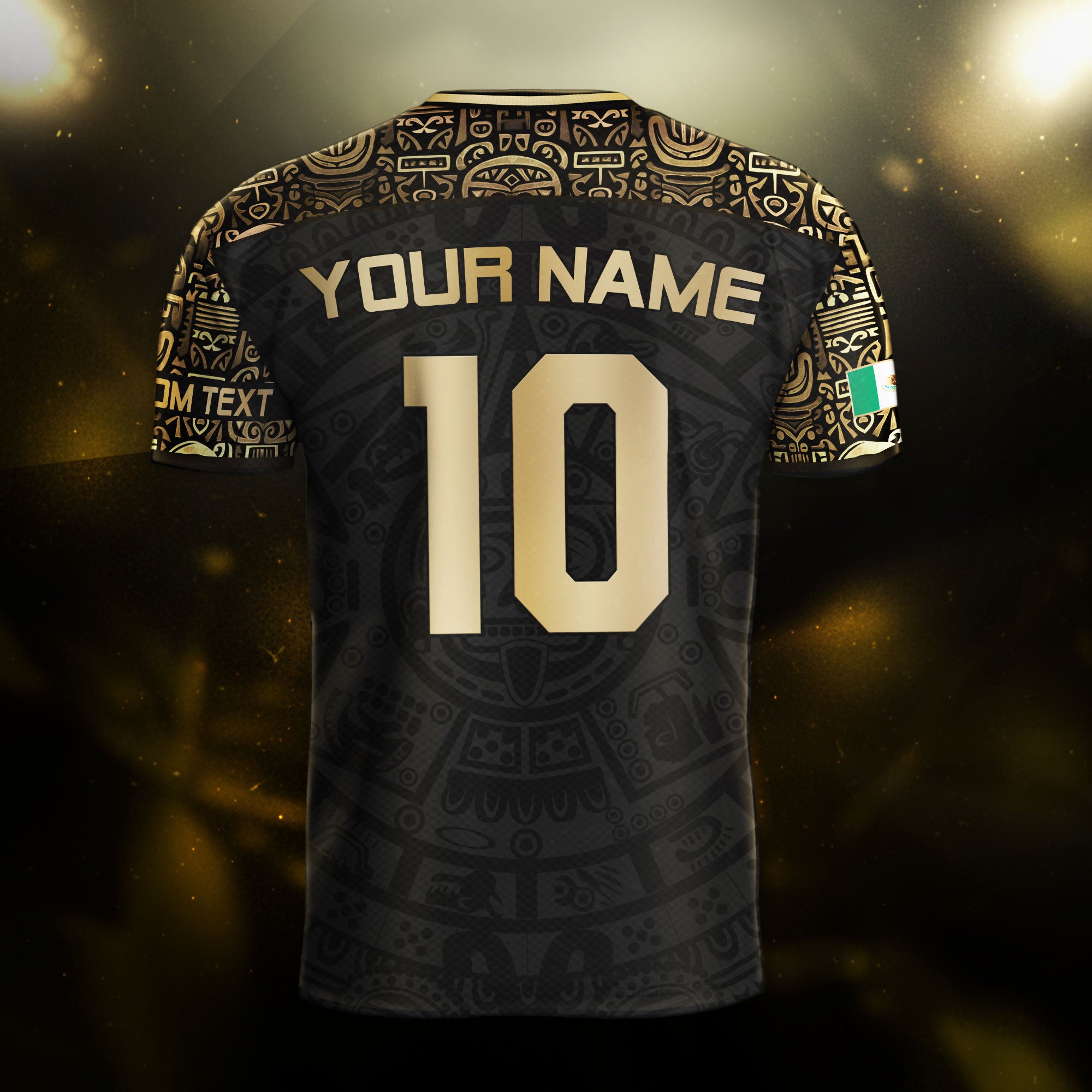 Custom Black Gold Mexico Jersey with Tribal Design