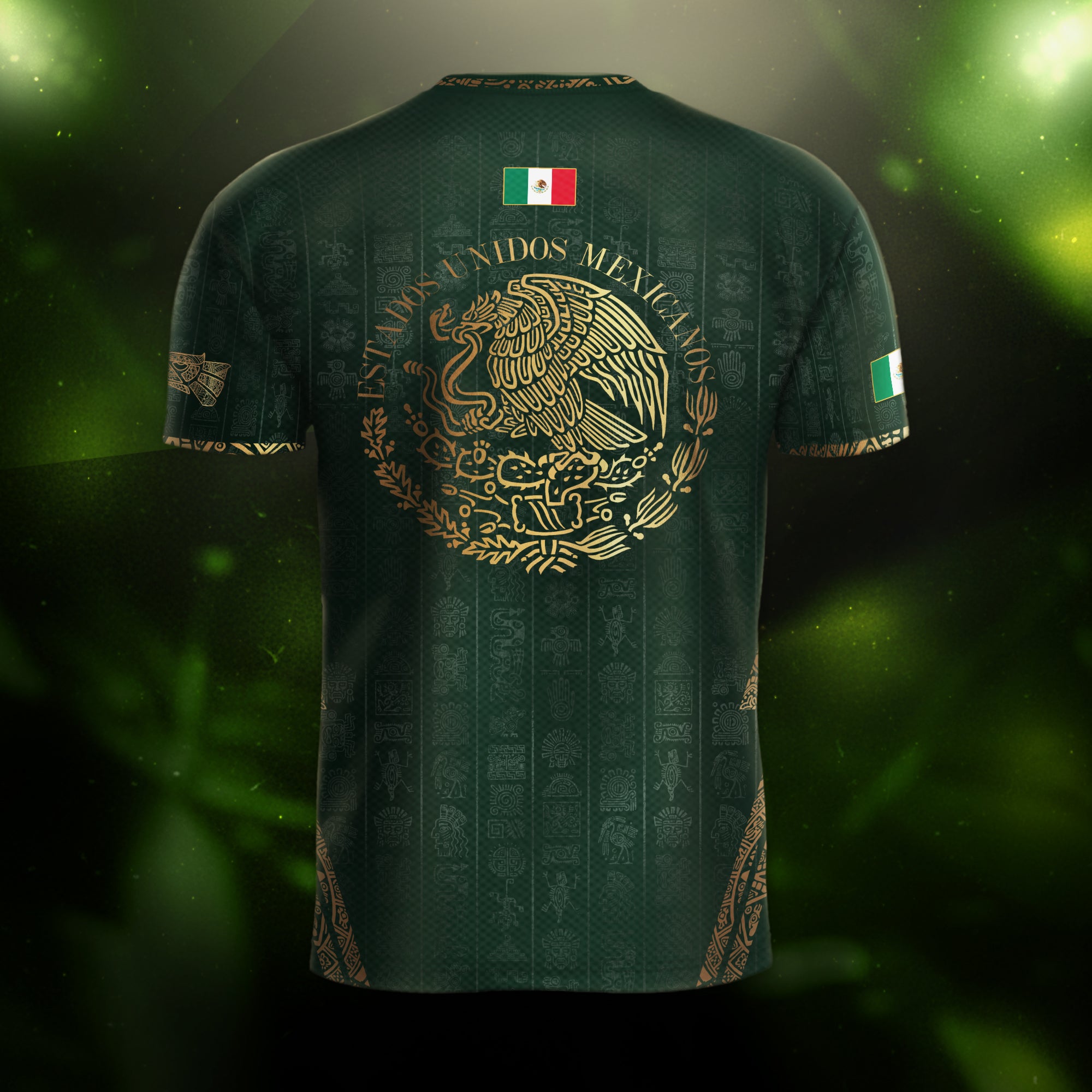 Mexico Green Aztec Pattern Eagle Emblem Heritage Soccer Jersey