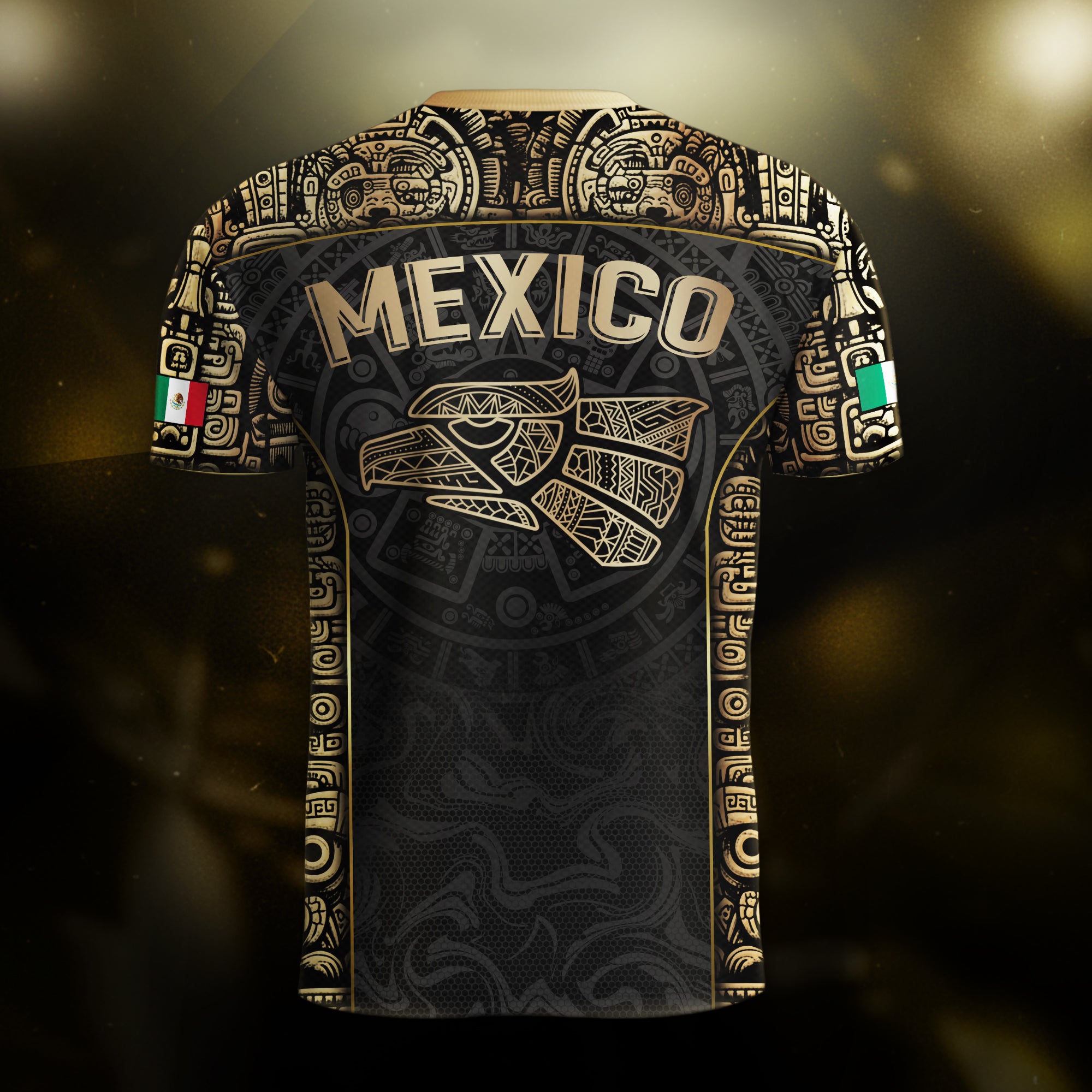 Mexico Aztec Black Gold Limited Edition Eagle Pattern Soccer Jersey