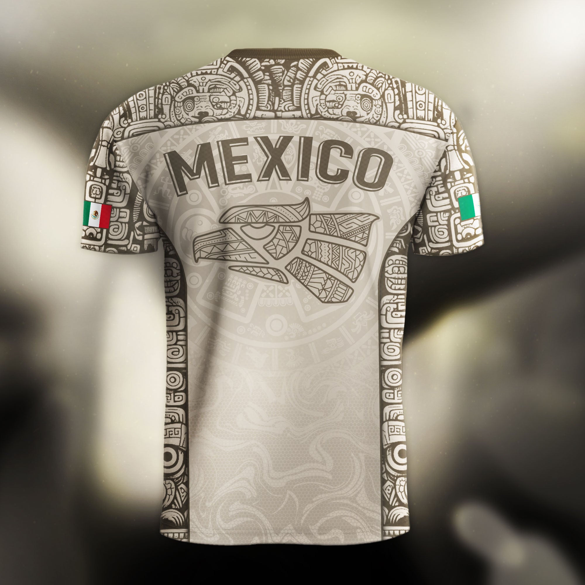 Mexico Aztec Heritage Vintage Beige Olive Eagle Pattern Soccer Jersey