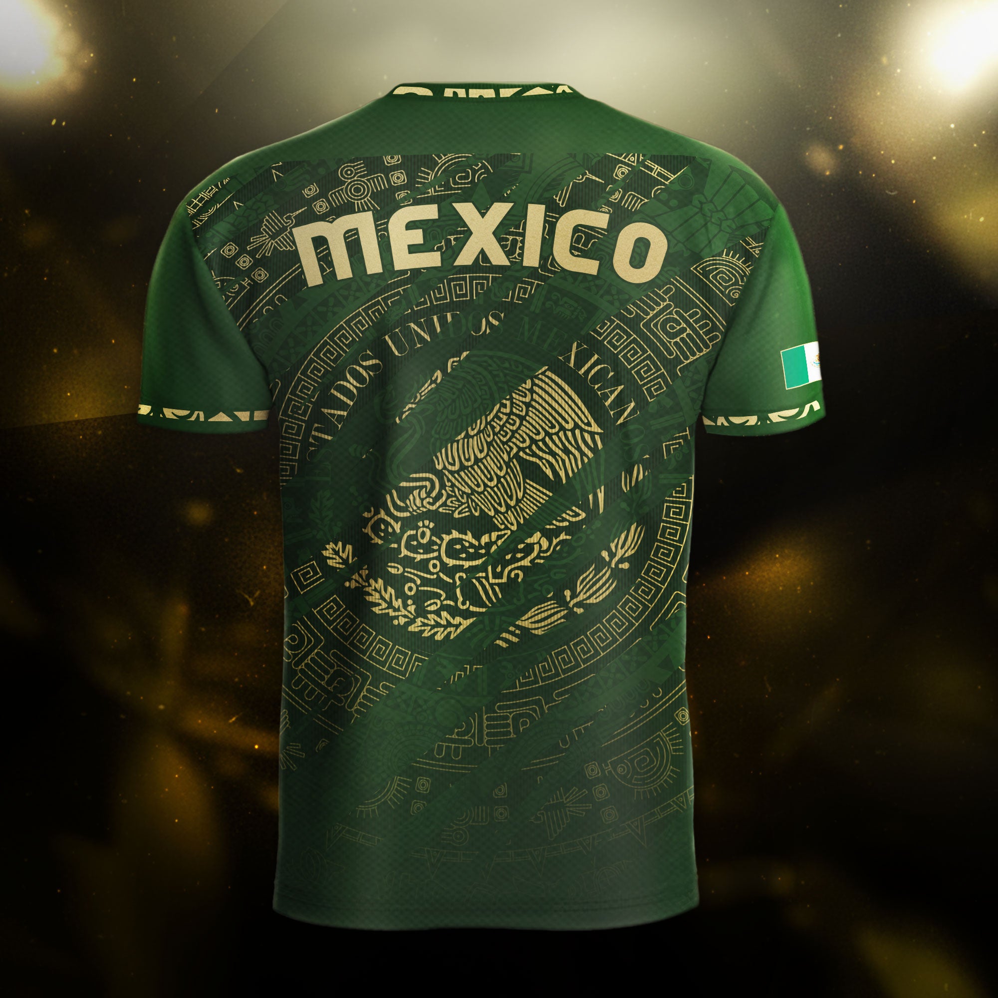 Mexico Green Gold Aztec Calendar National Pride Mens Football Soccer Jersey