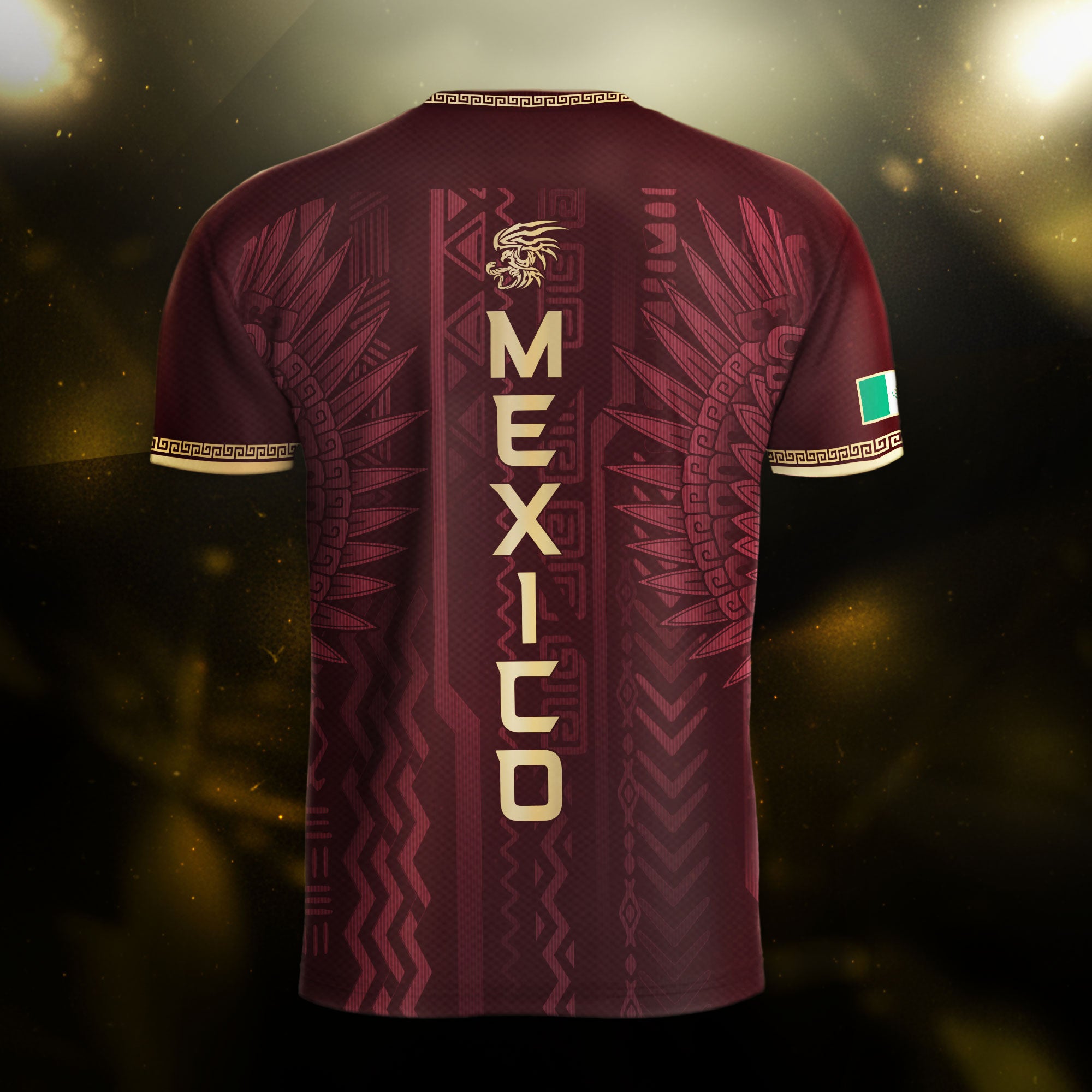Mexico Maroon Gold Aztec Heritage National Pride Mens Football Soccer Jersey