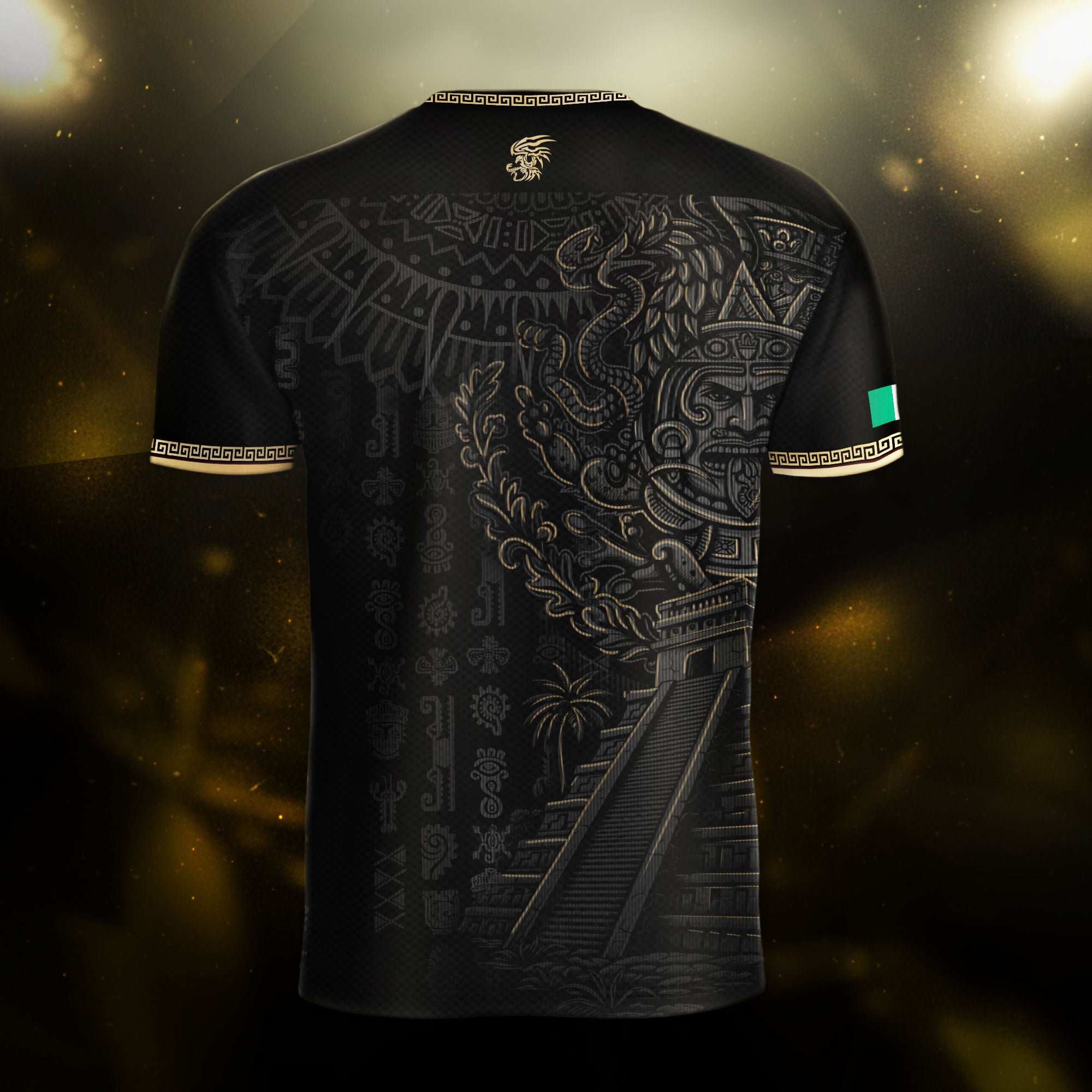 Mexico Black Gold Aztec Pyramid Heritage Mens Football Soccer Jersey