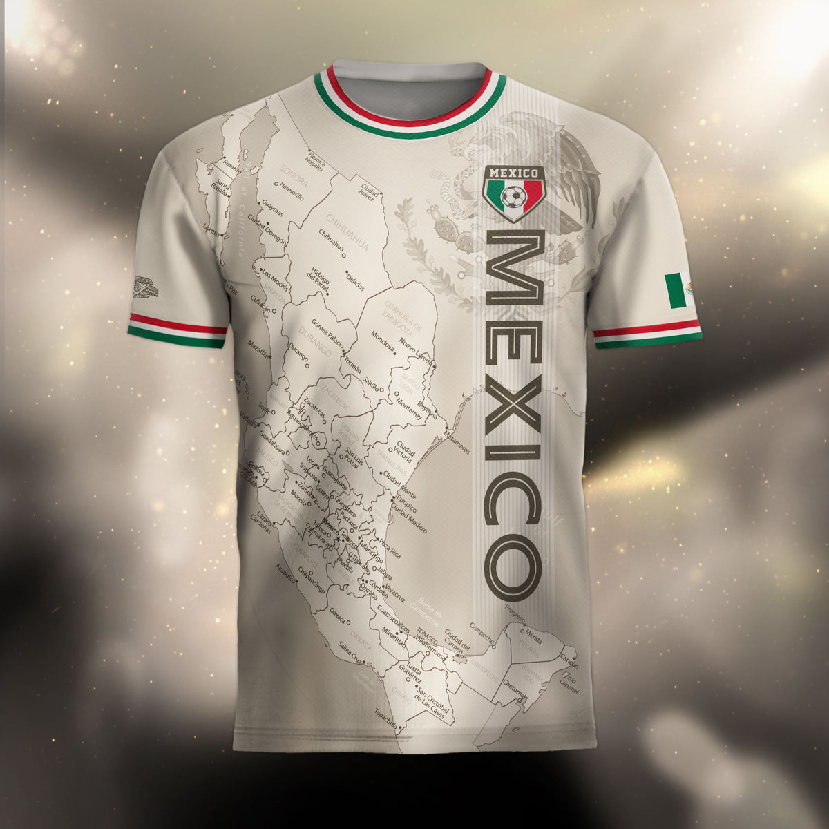 Beige Mexico Soccer Jersey with Map Inspired Design