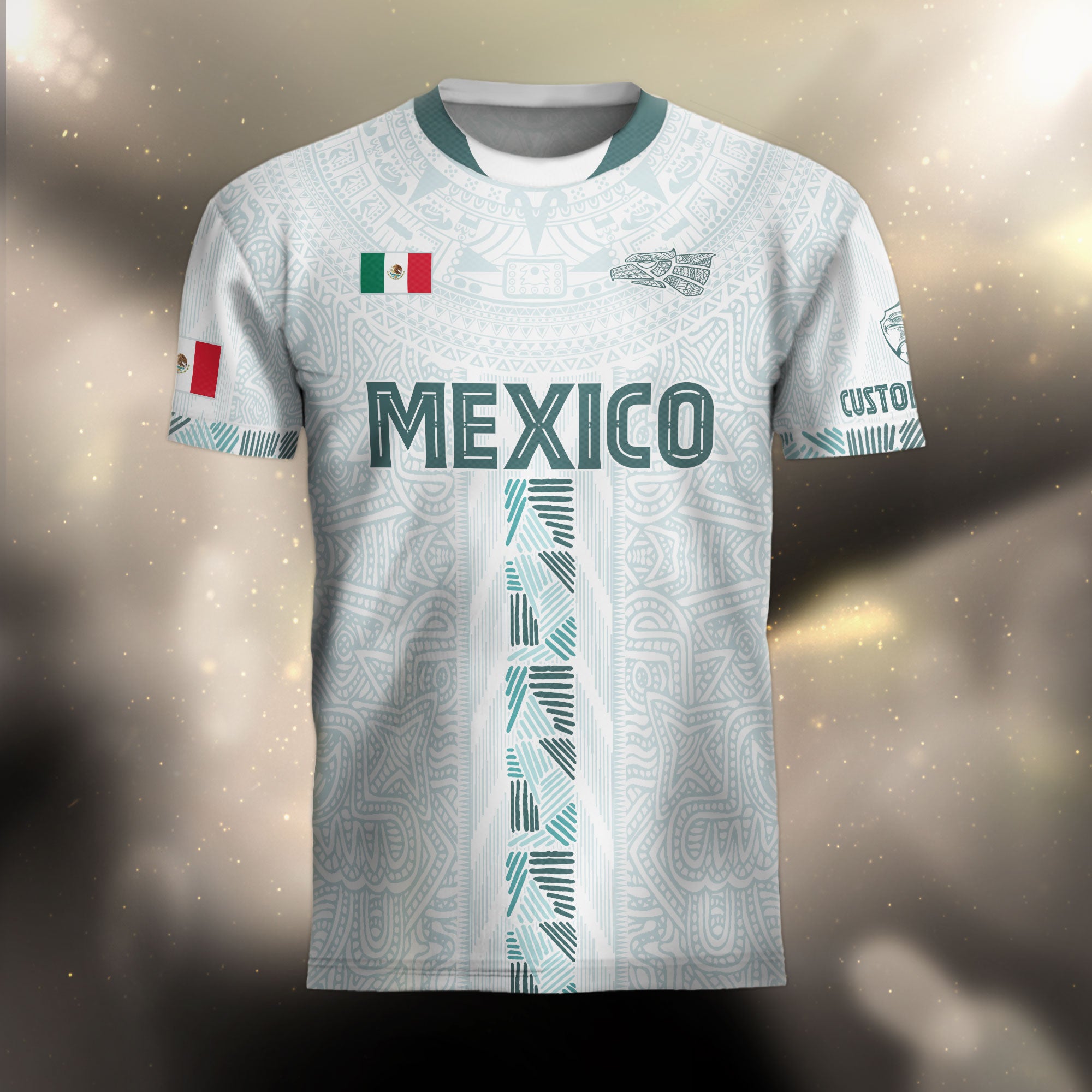 Custom Mexico White Aztec Calendar Design Soccer Jersey