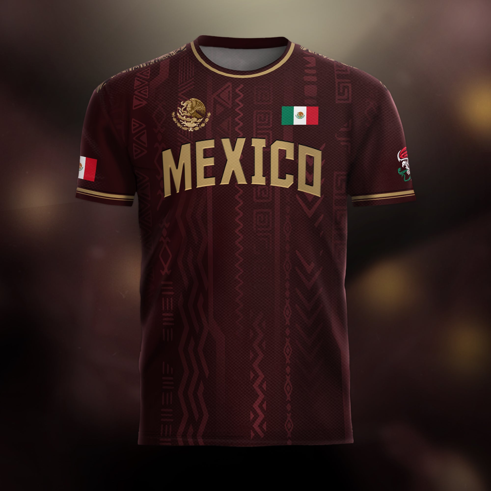 Mexico Burgundy Gold National Emblem Soccer Jersey