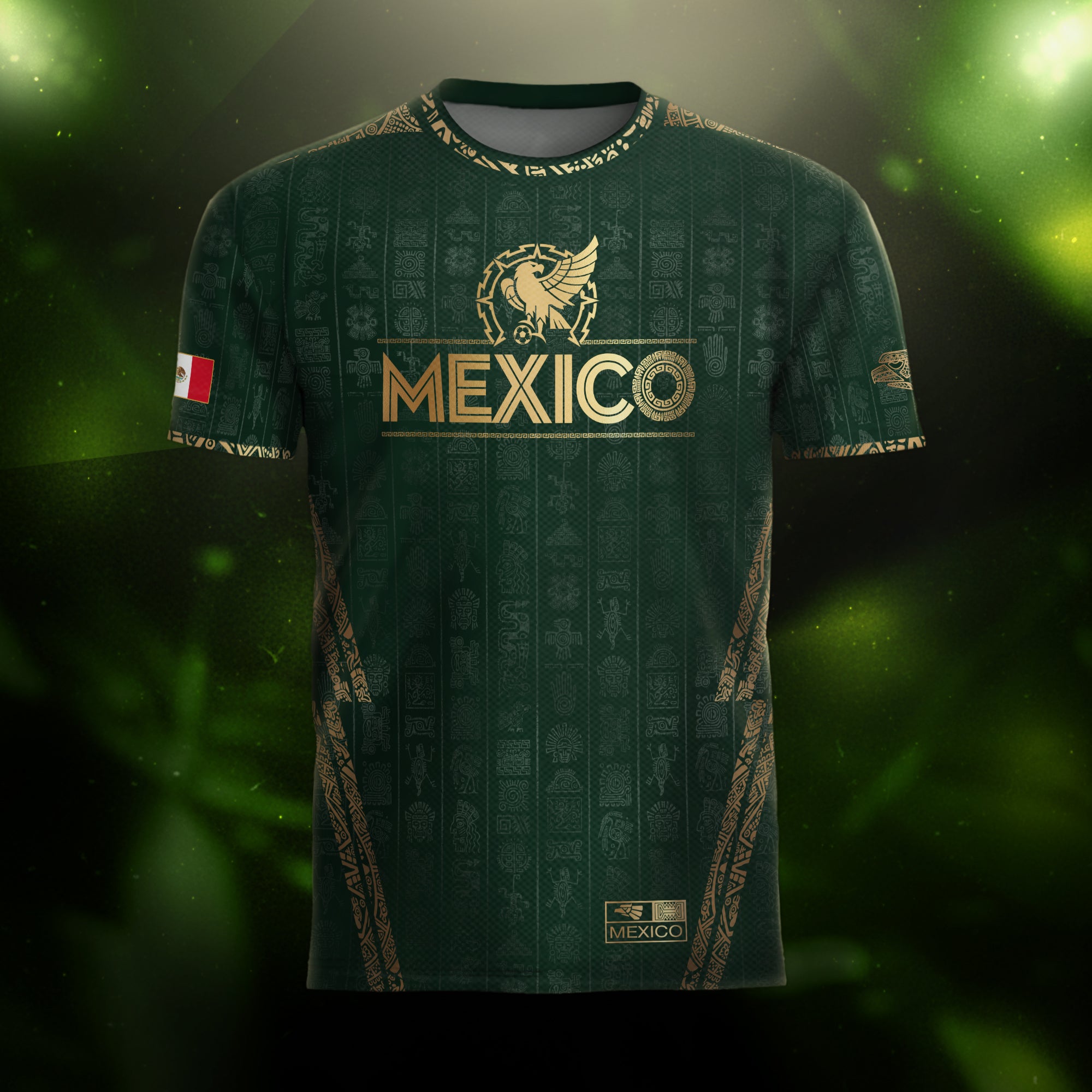 Mexico Green Aztec Pattern Eagle Emblem Heritage Soccer Jersey