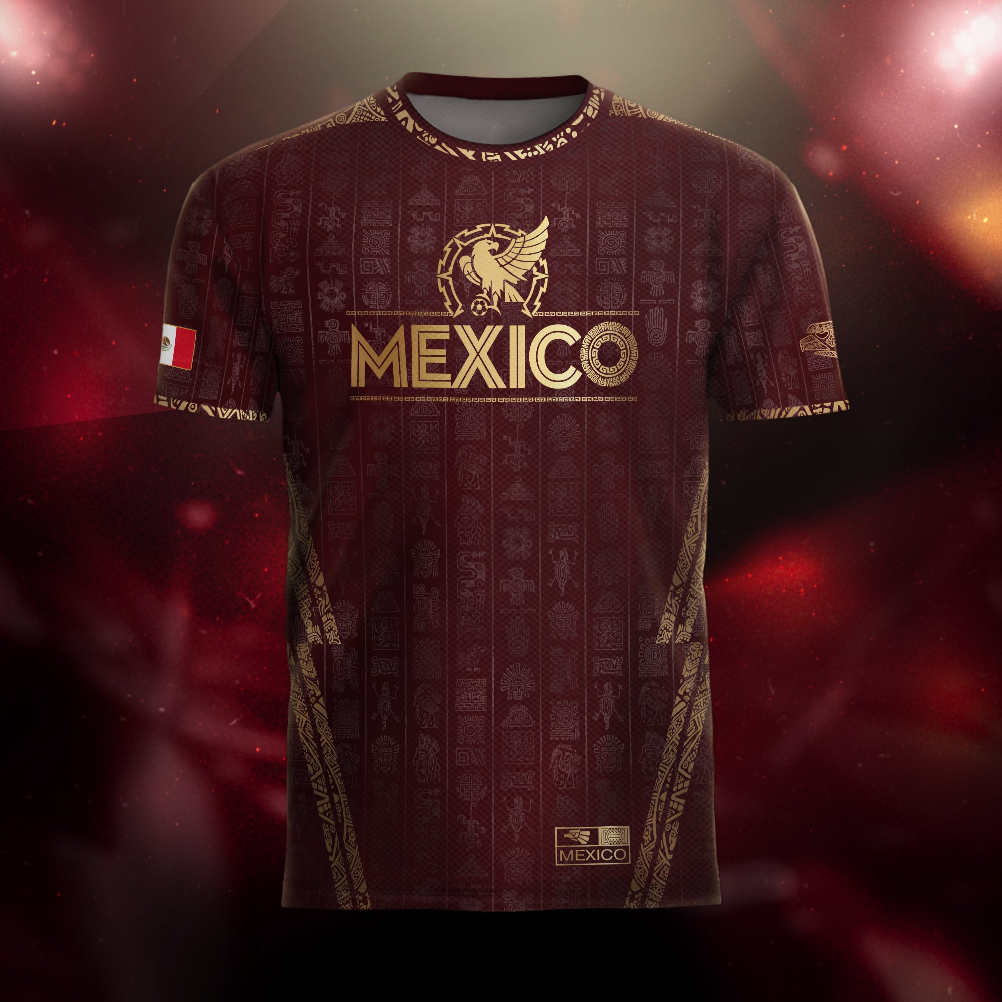 Mexico Burgundy Aztec Eagle Emblem Heritage Pride Soccer Jersey