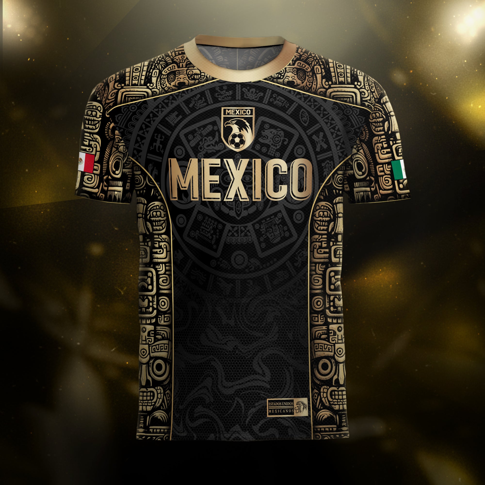 Mexico Aztec Black Gold Limited Edition Eagle Pattern Soccer Jersey