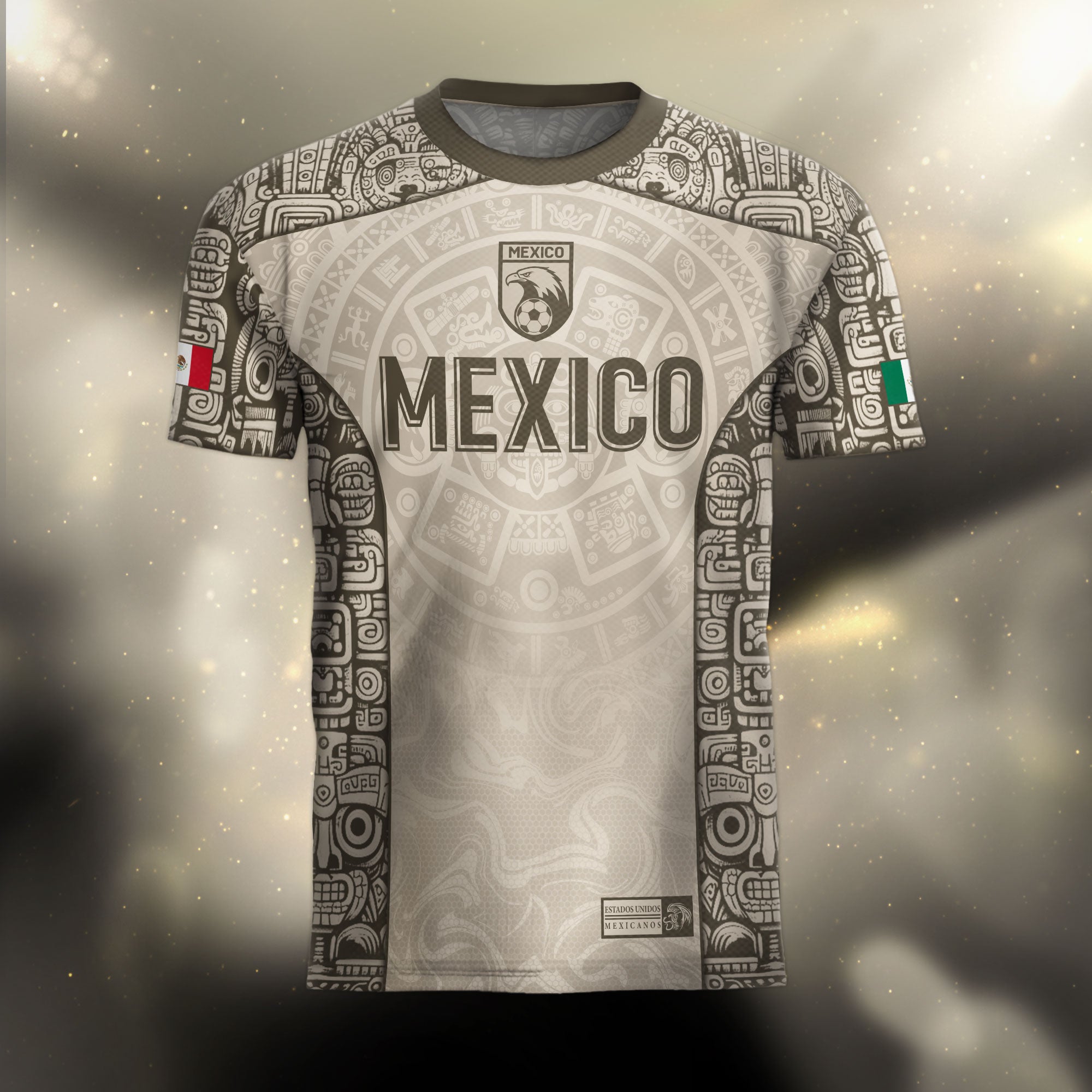Mexico Aztec Heritage Vintage Beige Olive Eagle Pattern Soccer Jersey
