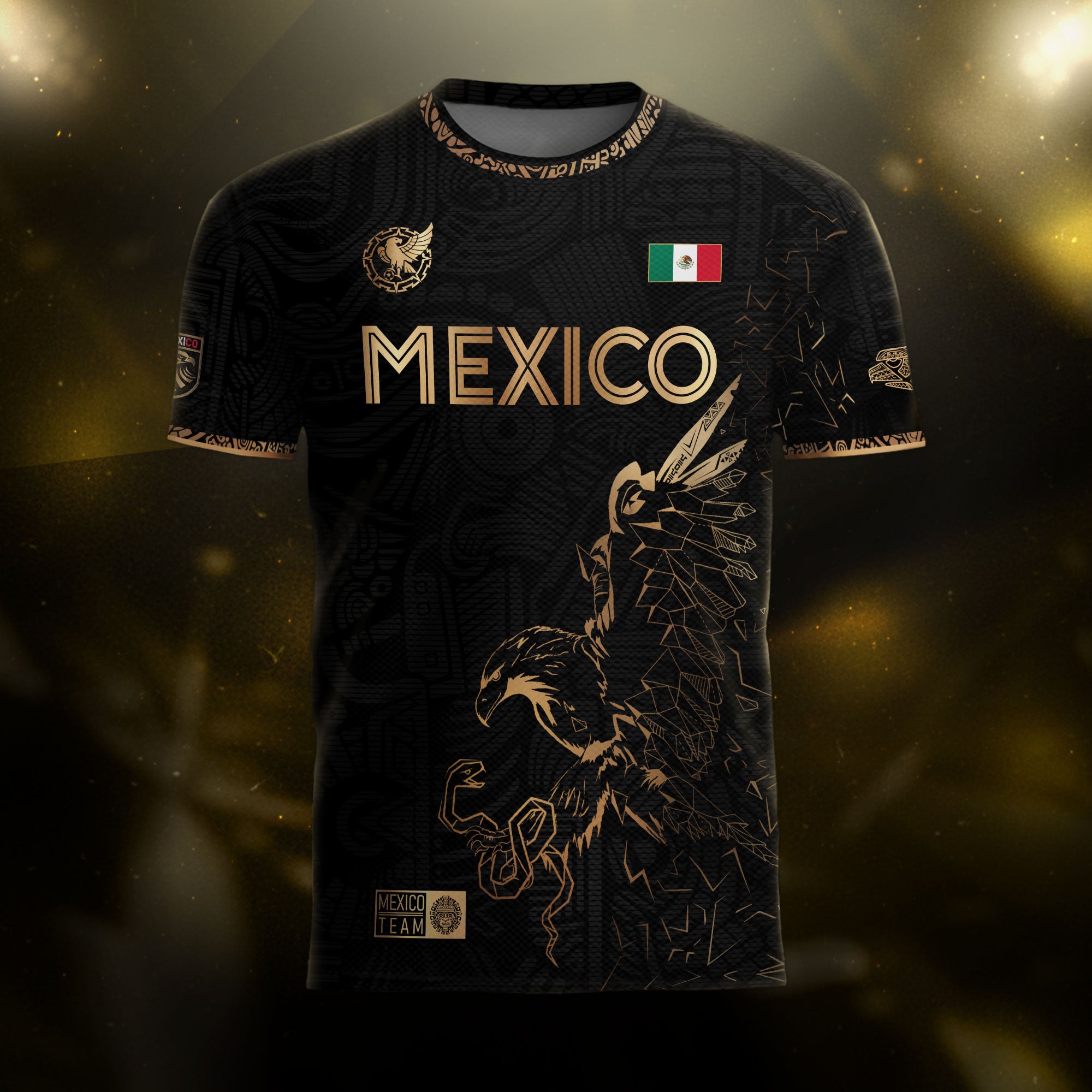 Mexico Black Gold Flag Heritage Estados Unidos Mexicanos National Soccer Jersey