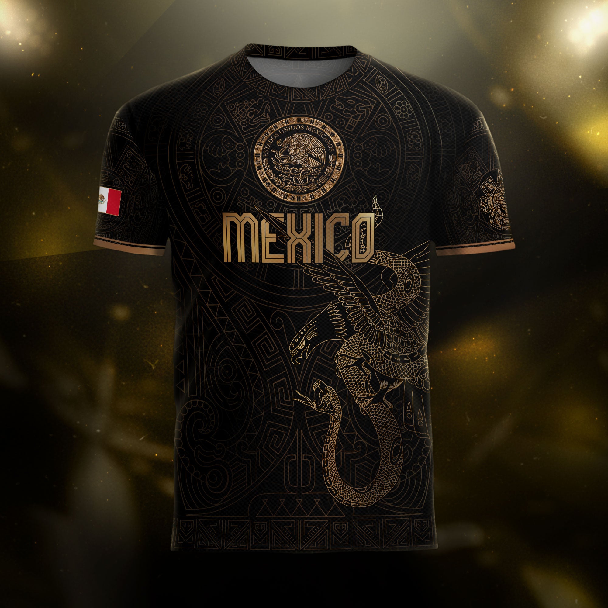 Mexico Black Gold Eagle Snake Heritage Estados Unidos Mexicanos National Soccer Jersey