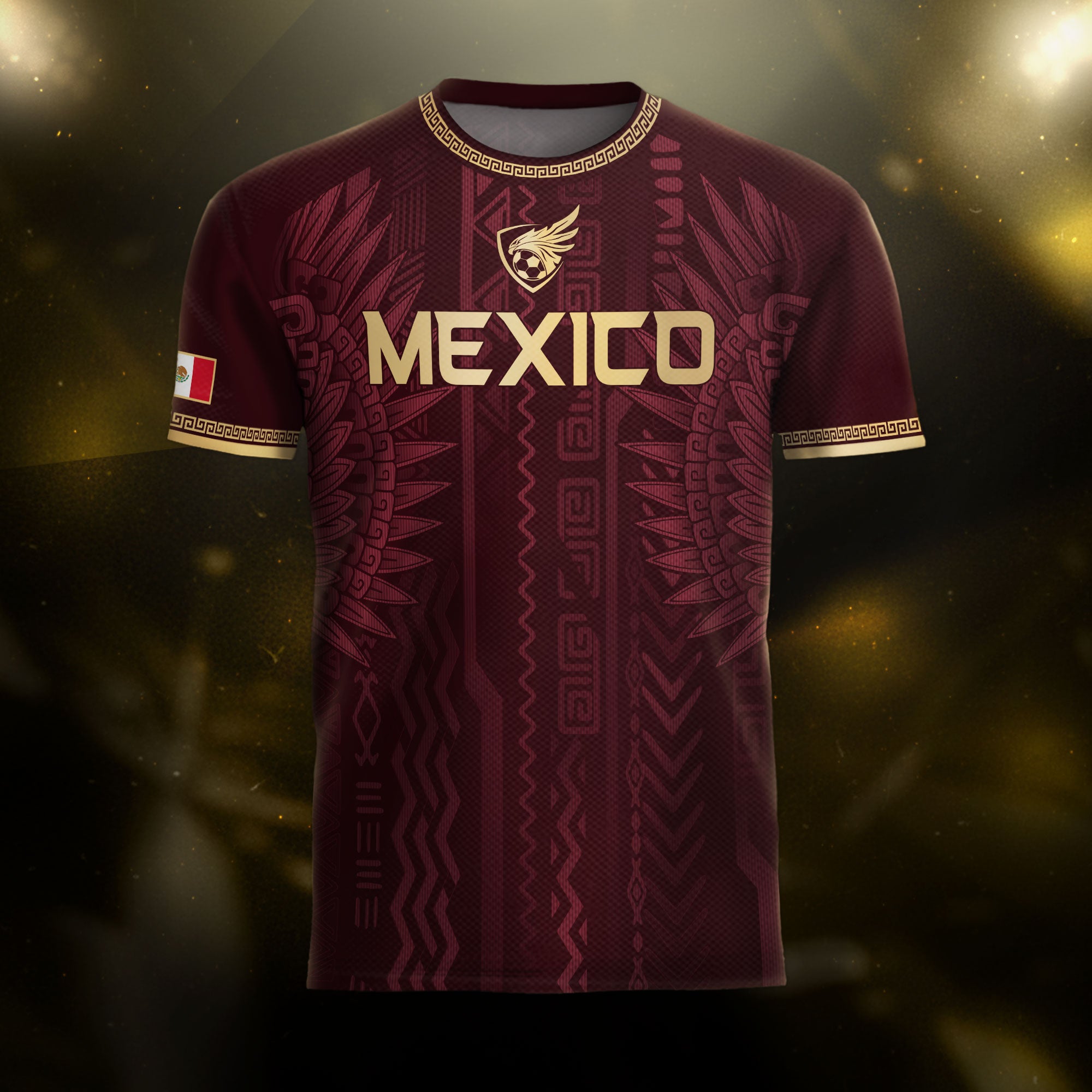 Mexico Maroon Gold Aztec Heritage National Pride Mens Football Soccer Jersey
