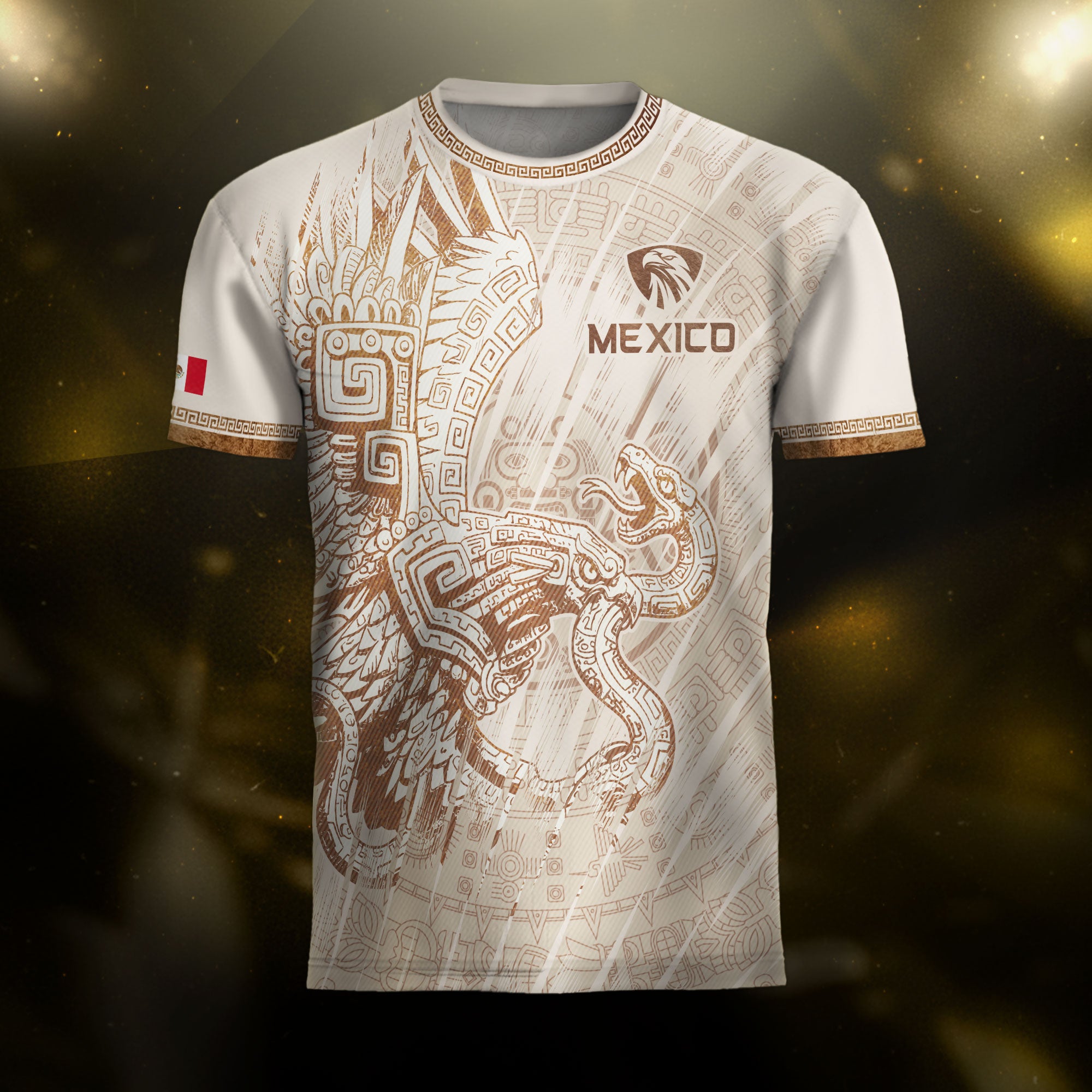 Mexico Cream Aztec Eagle Snake Ancient Art Heritage Mens Soccer Jersey
