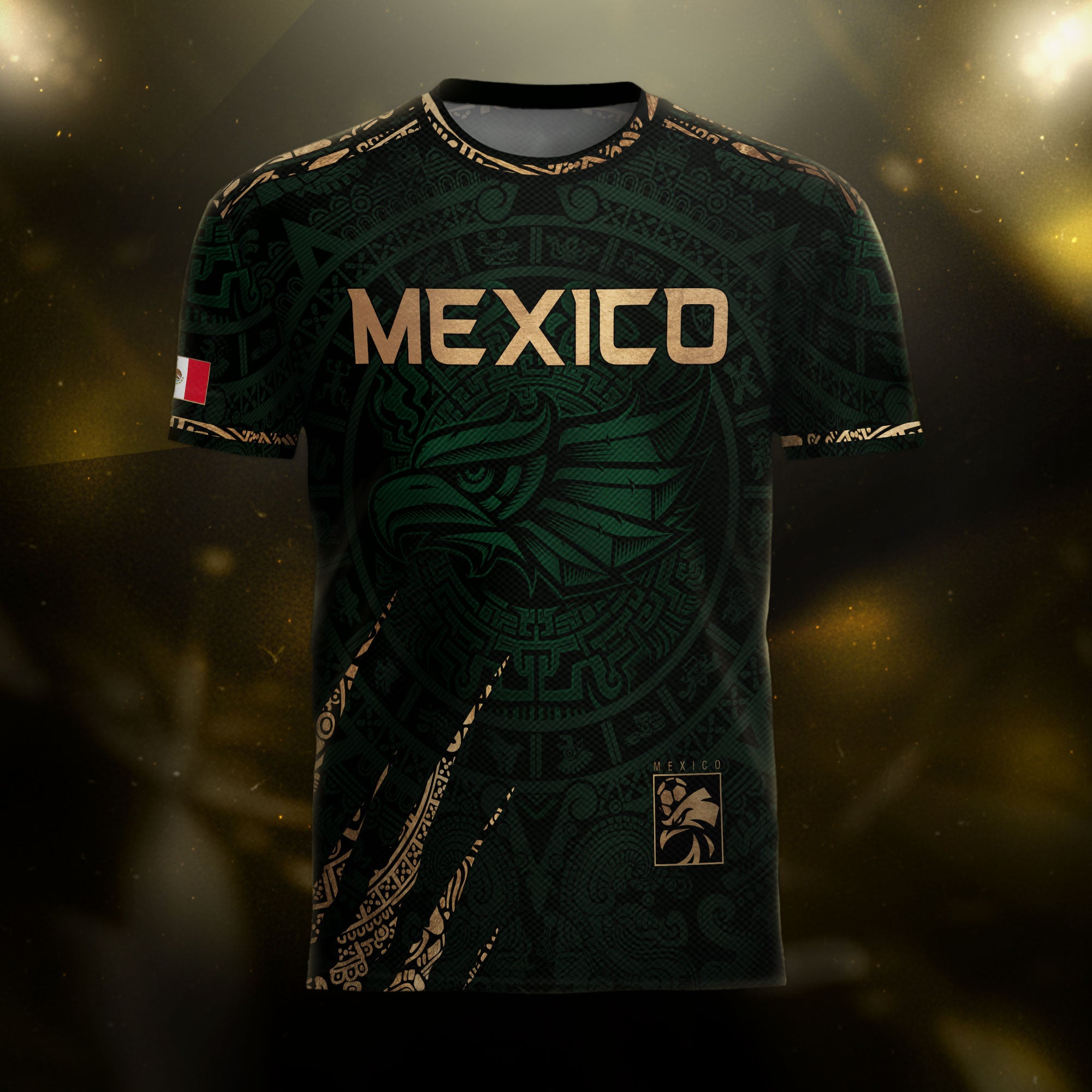 Mexico Green Gold Eagle National Seal Heritage Mens Football Soccer Jersey