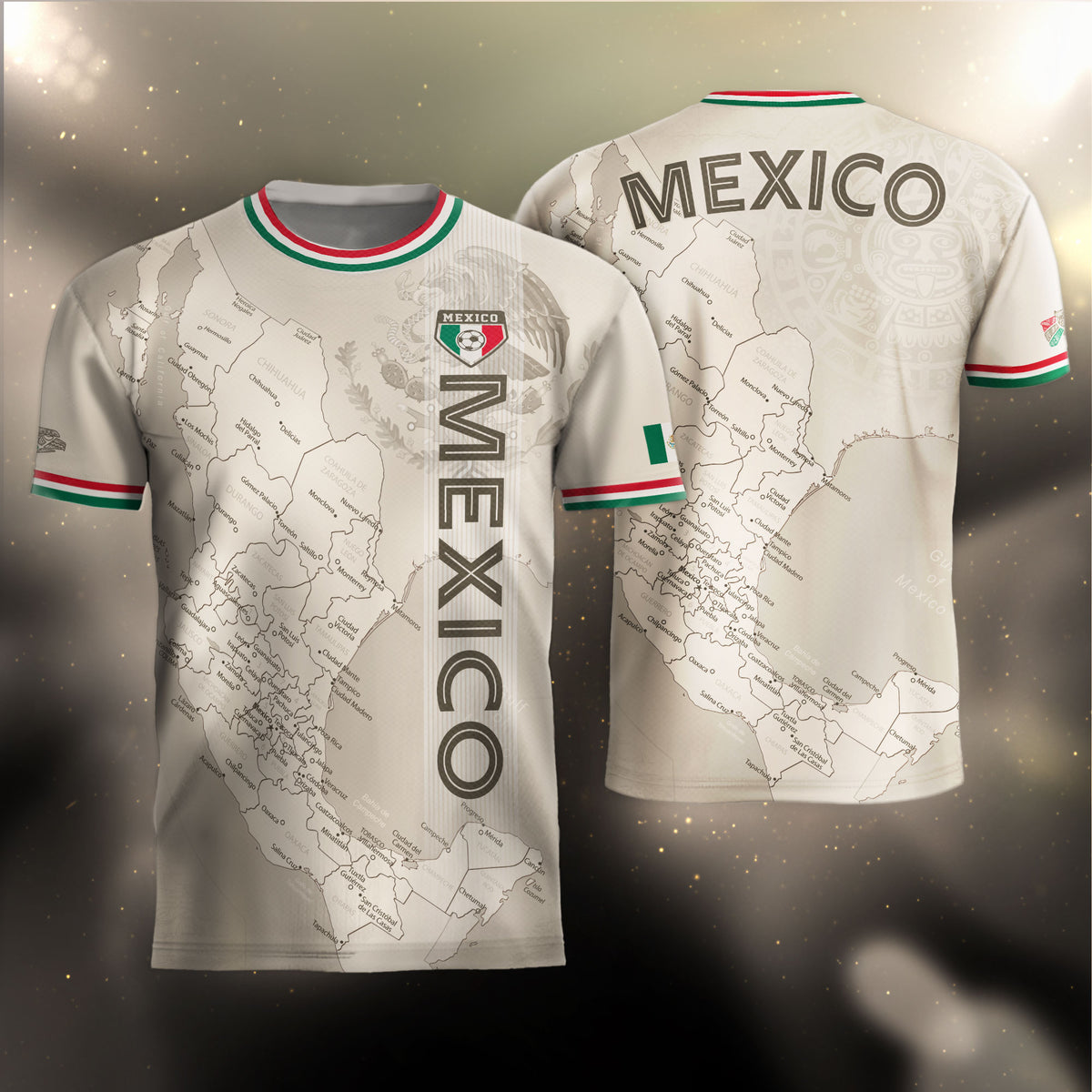 Beige Mexico Soccer Jersey with Map Inspired Design