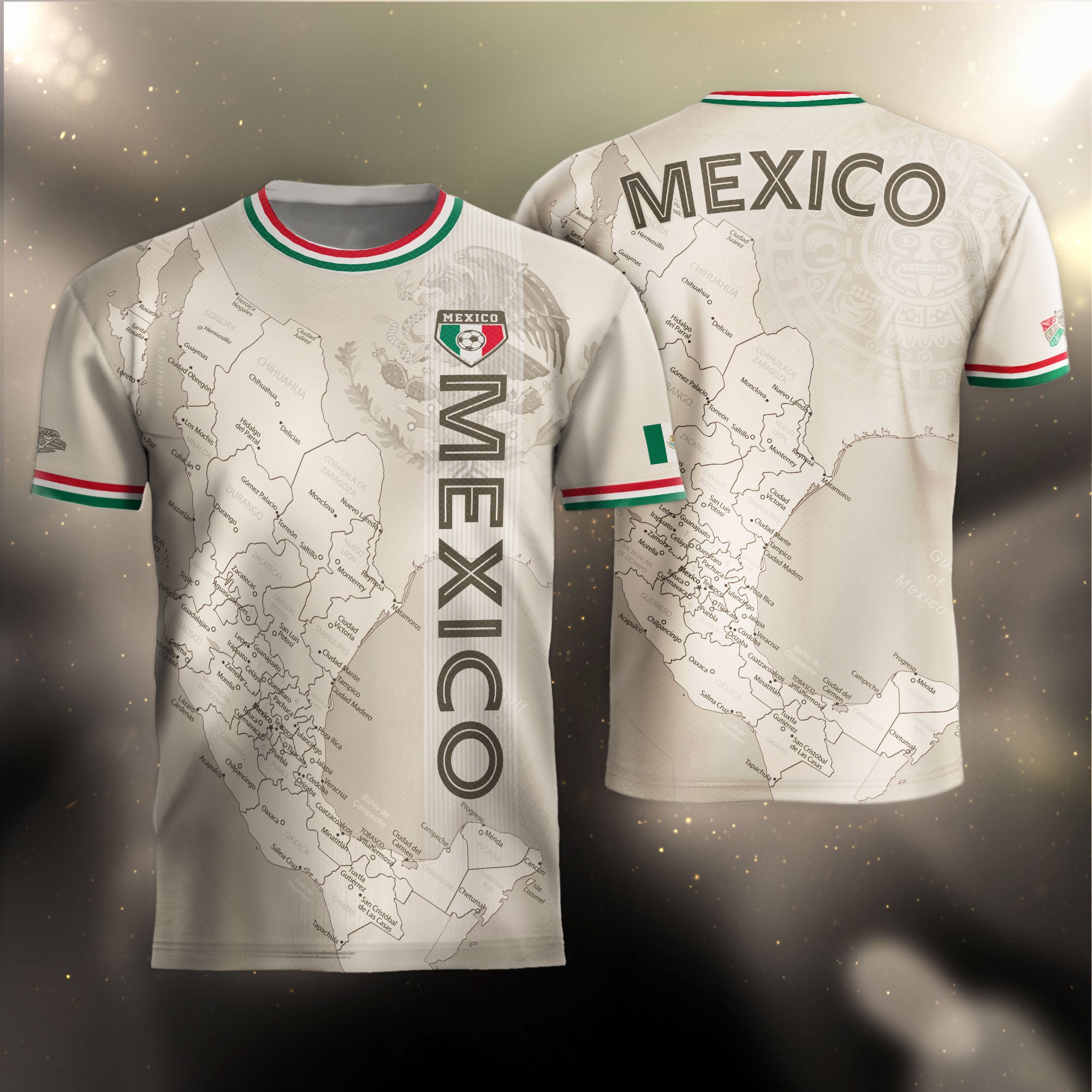 Beige Mexico Soccer Jersey with Map Inspired Design