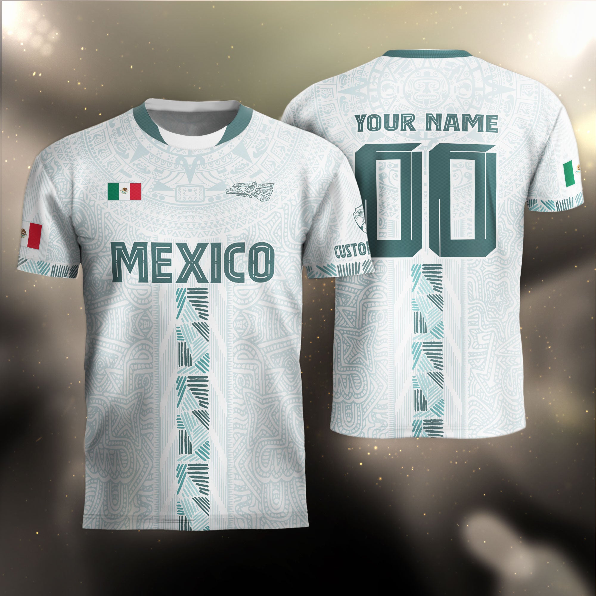 Custom Mexico White Aztec Calendar Design Soccer Jersey