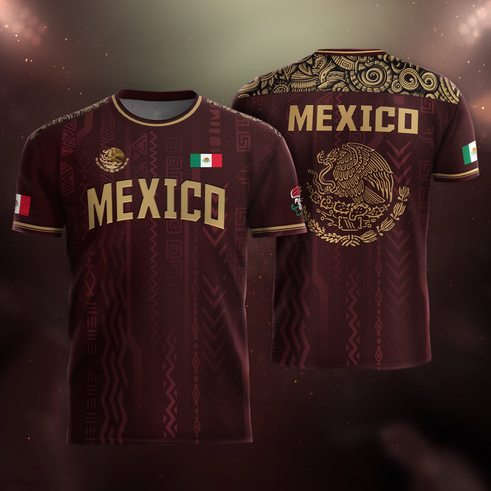 Mexico Burgundy Gold National Emblem Soccer Jersey