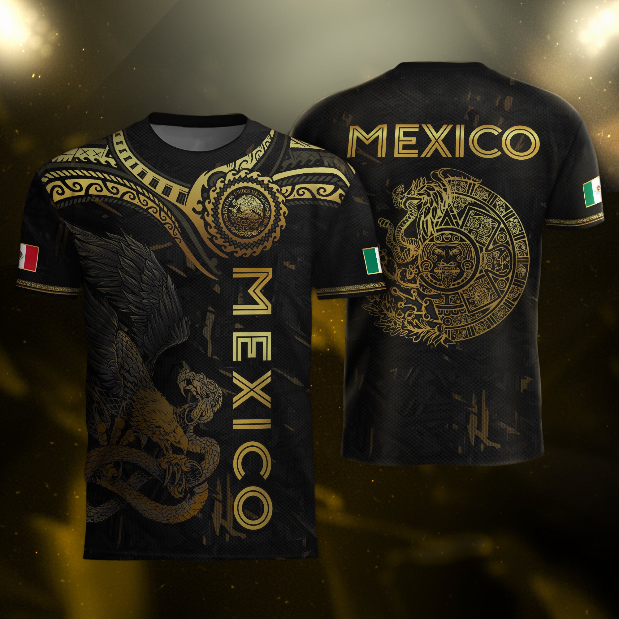 Mexico Soccer Jersey Black Gold Eagle Serpent Aztec Design