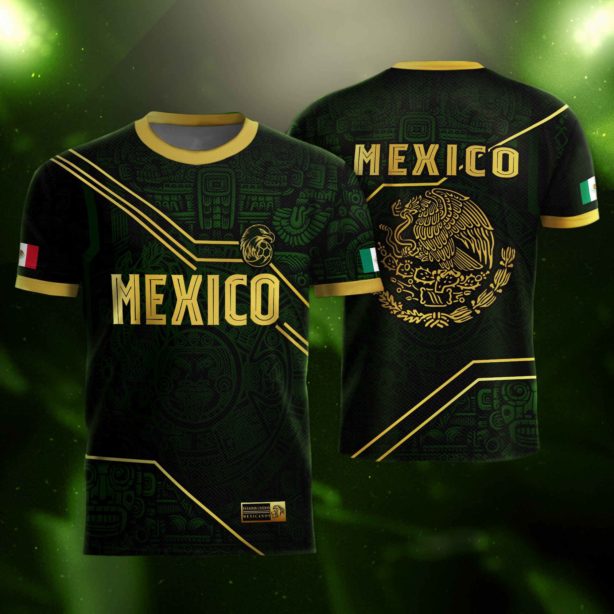 Mexico Soccer Jersey Black Green Gold Aztec Heritage Design