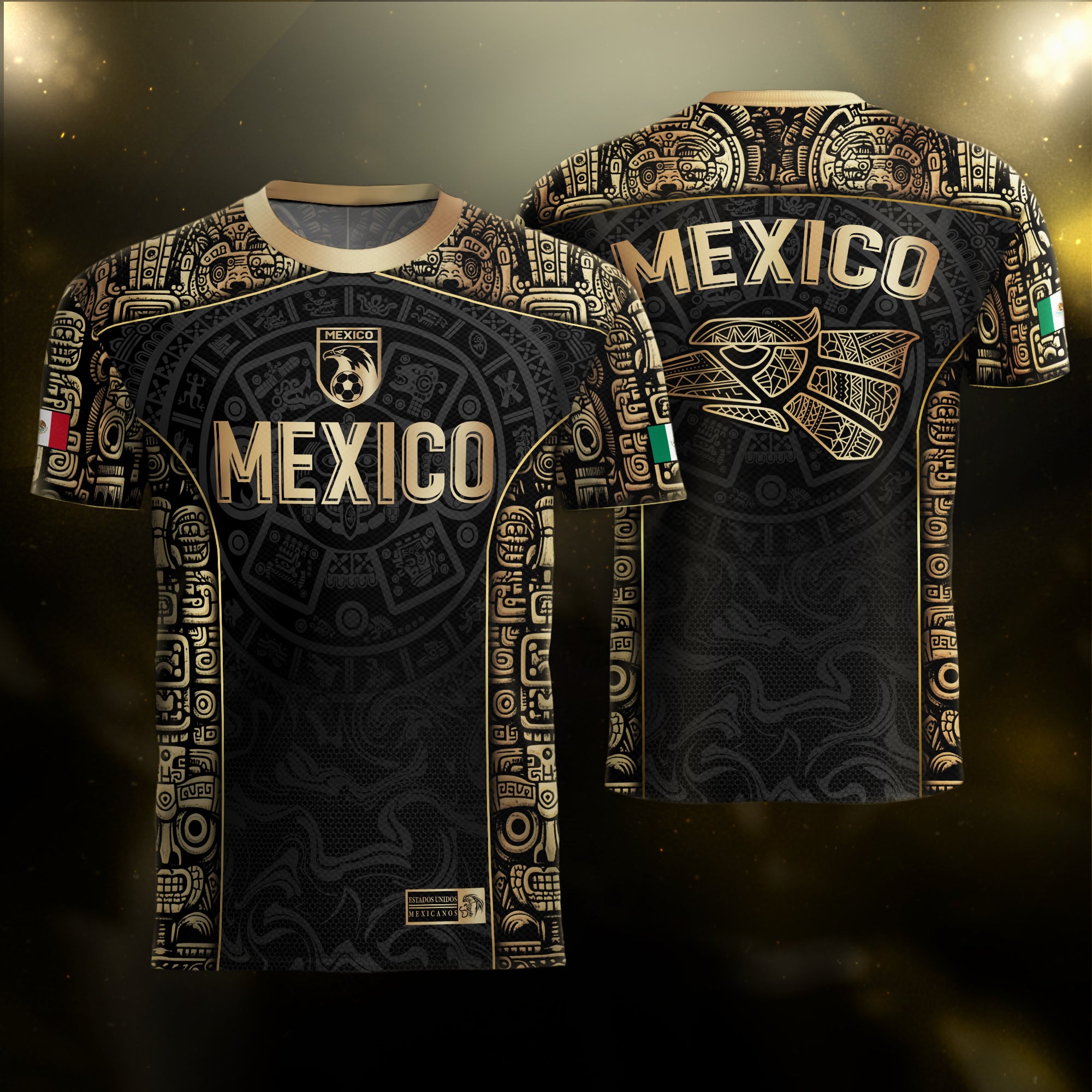 Mexico Aztec Black Gold Limited Edition Eagle Pattern Soccer Jersey