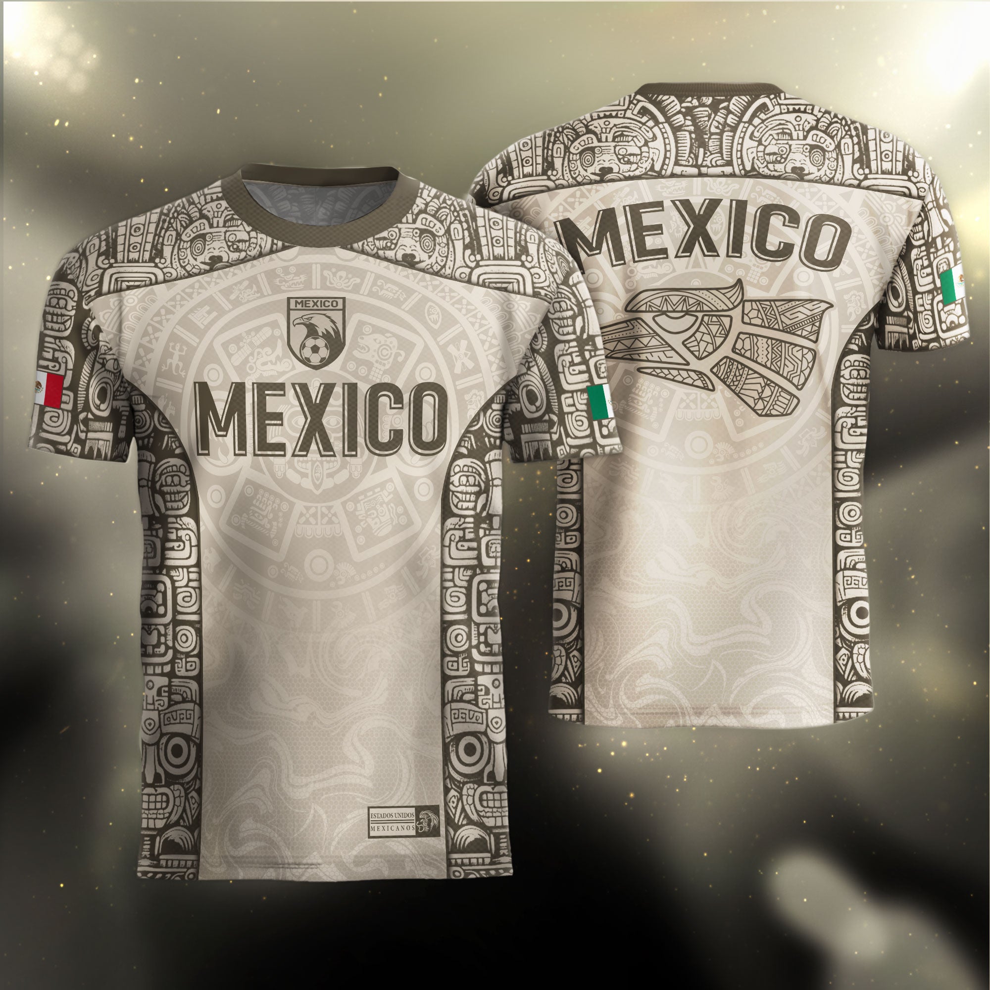 Mexico Aztec Heritage Vintage Beige Olive Eagle Pattern Soccer Jersey