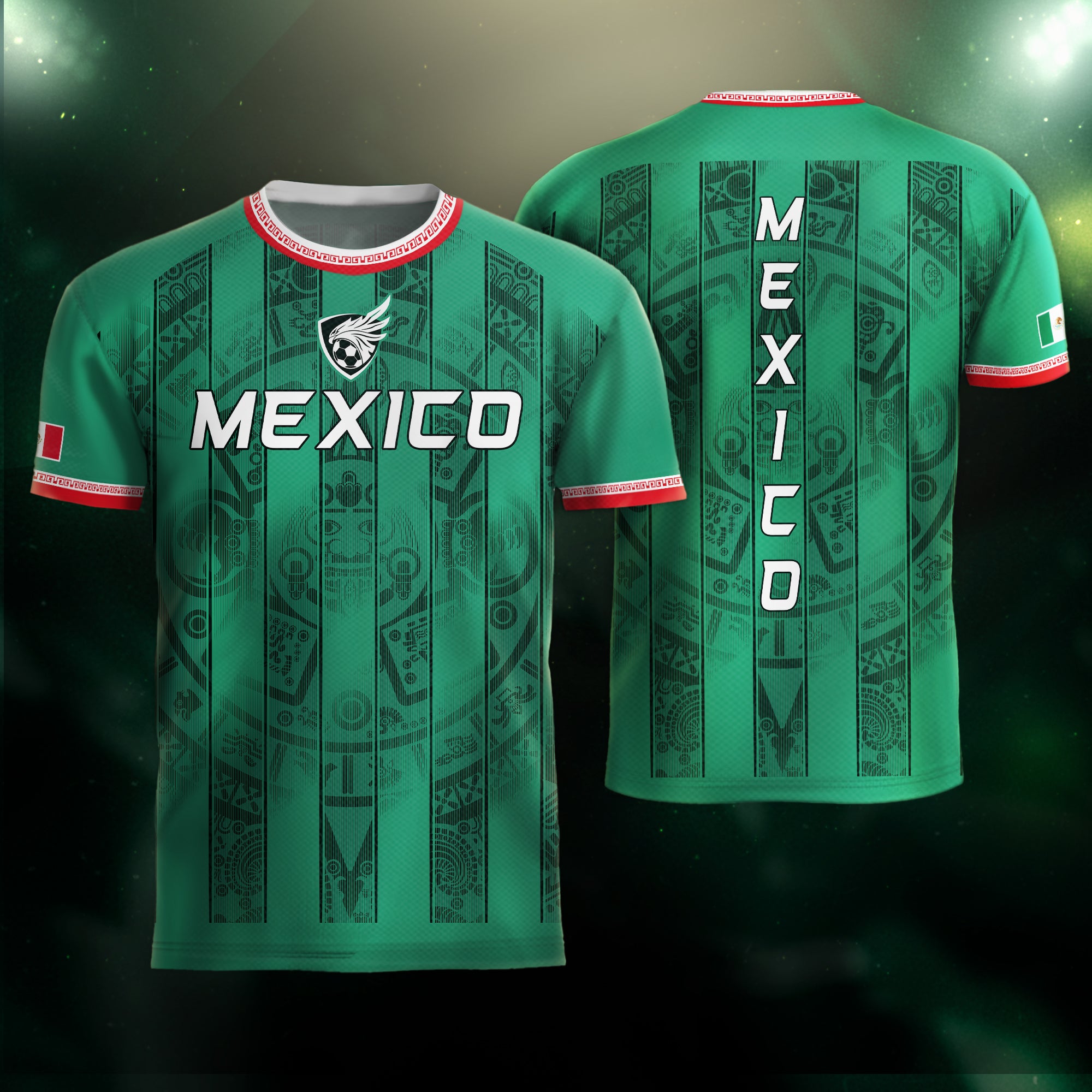 Mexico Green Aztec Pattern National Pride Mens Culture Football Soccer ...