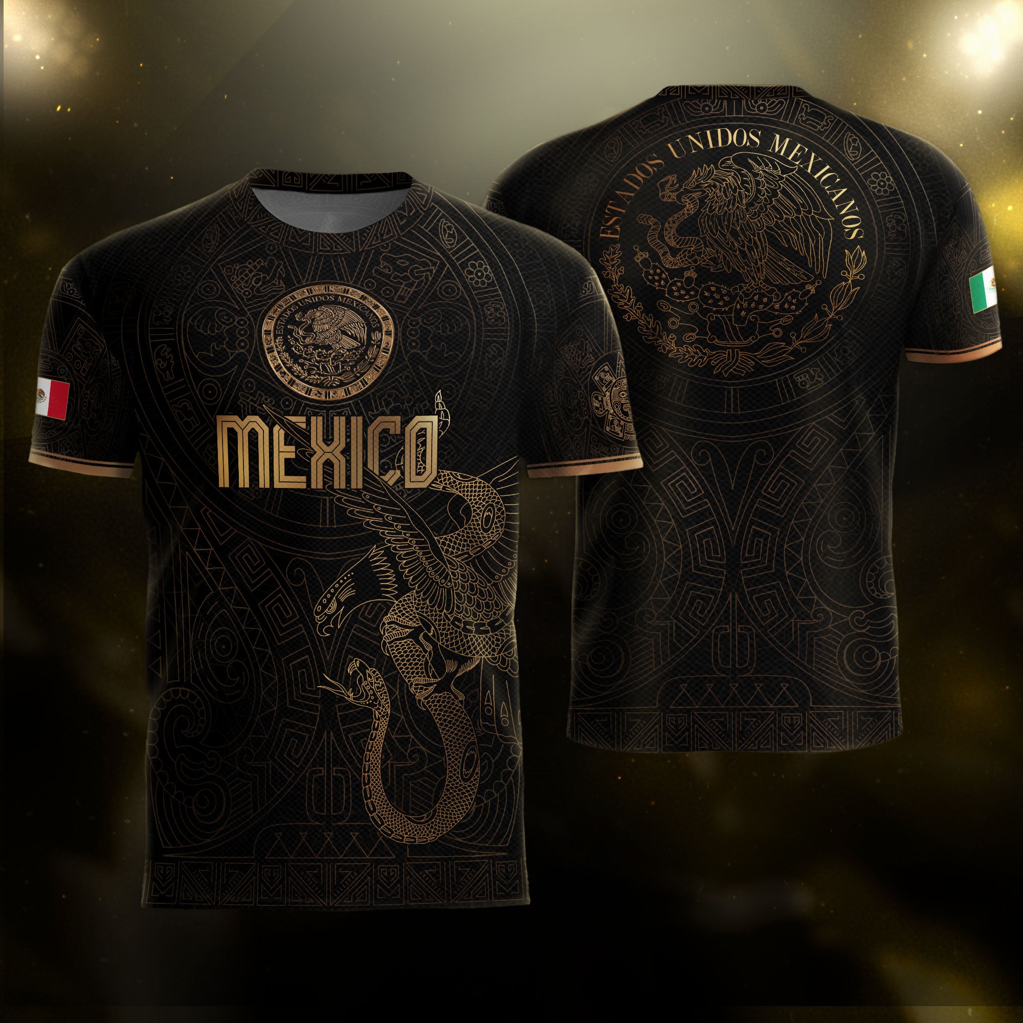 Mexico Black Gold Eagle Snake Heritage Estados Unidos Mexicanos National Soccer Jersey