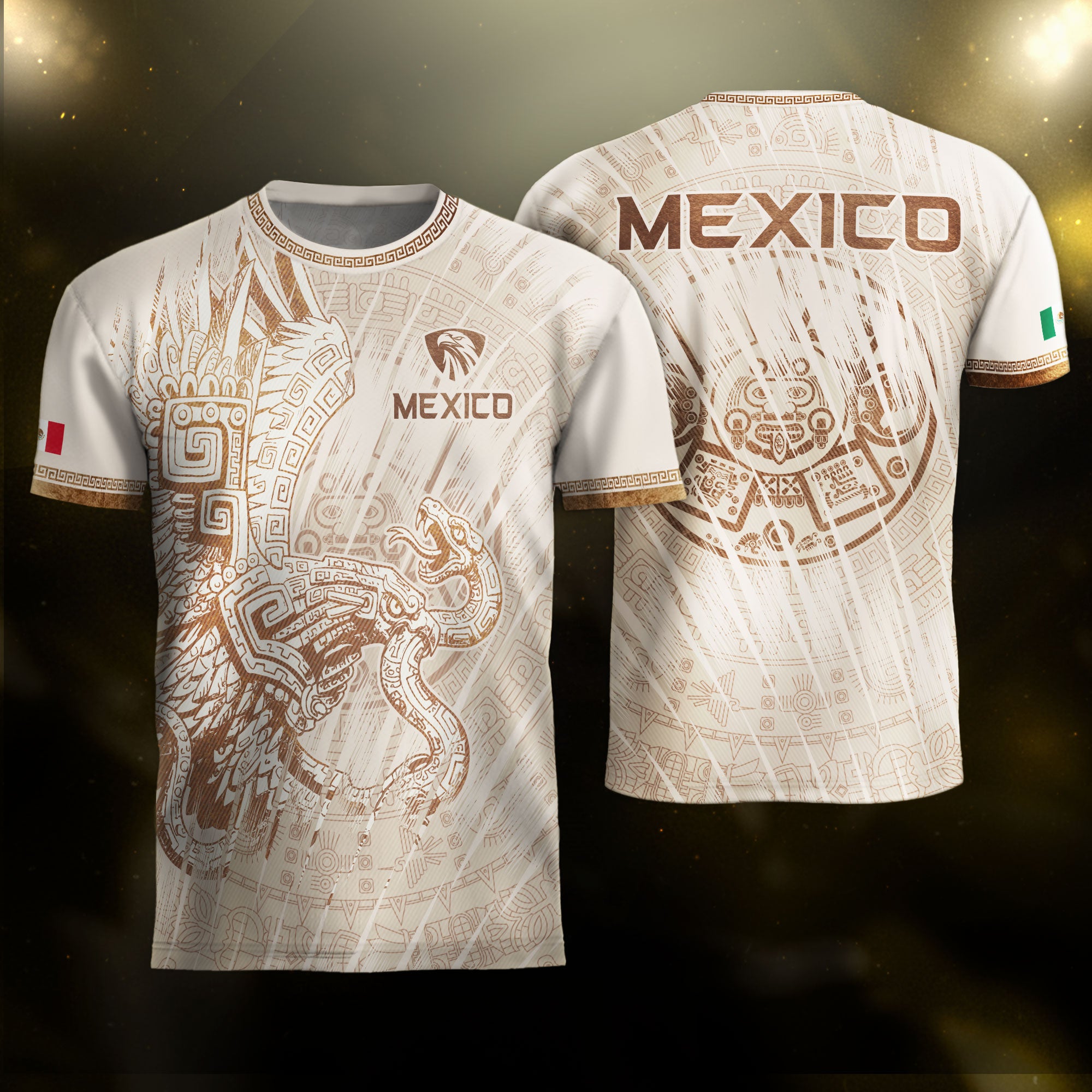 Mexico Cream Aztec Eagle Snake Ancient Art Heritage Mens Soccer Jersey