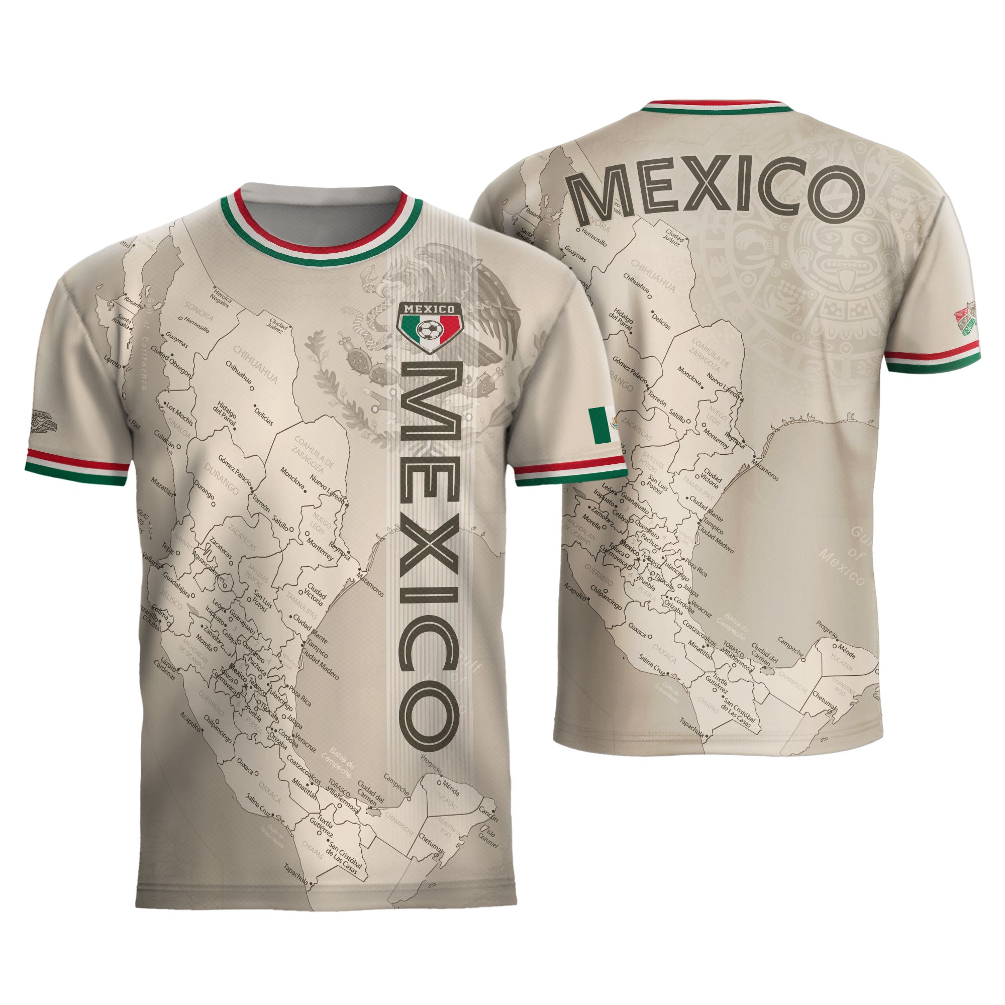 Beige Mexico Soccer Jersey with Map Inspired Design