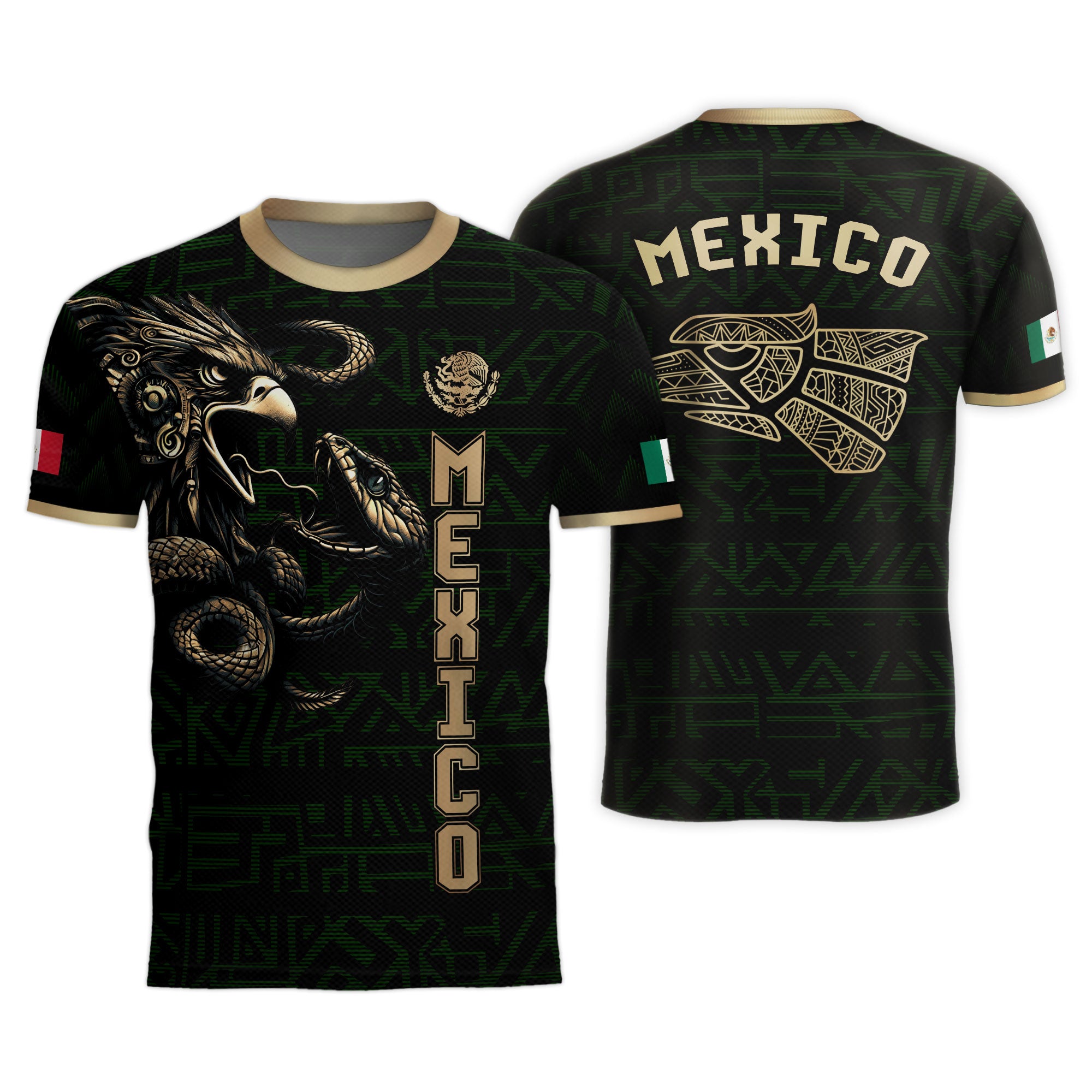 Mexico Black Gold Aztec Eagle Serpent Soccer Jersey