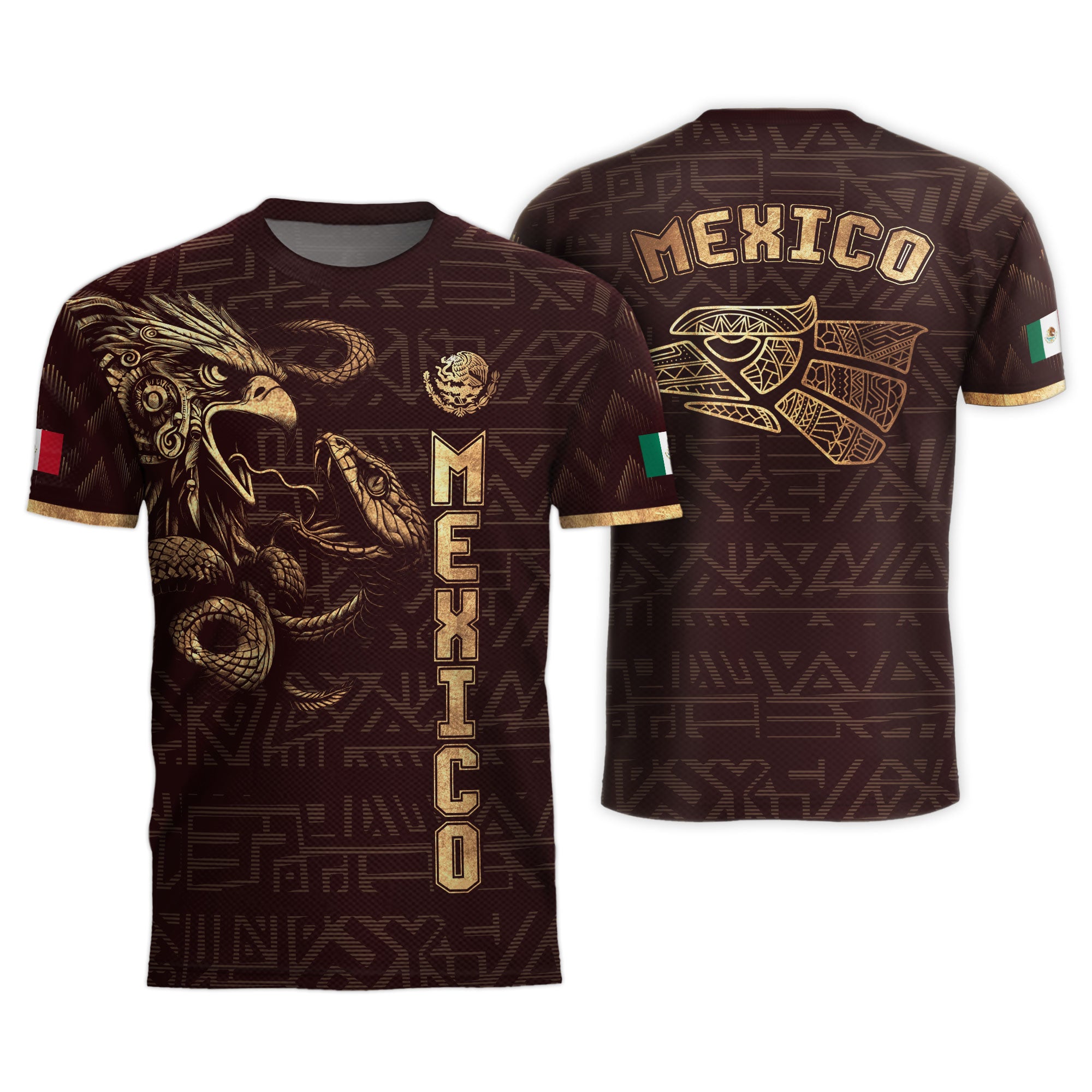 Mexico Burgundy Gold Aztec Eagle Serpent Soccer Jersey