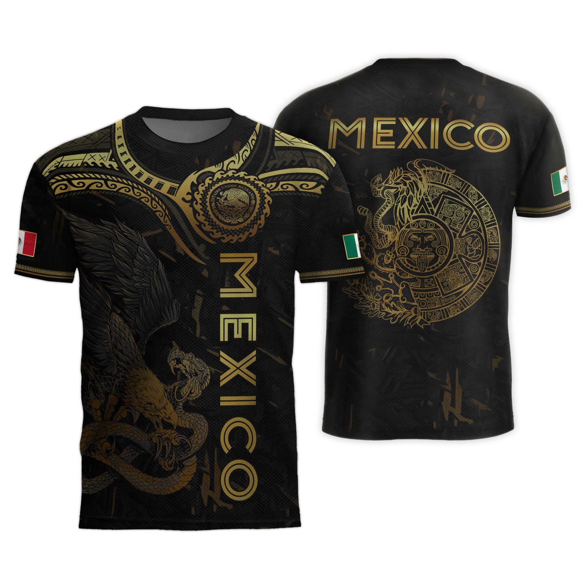 Mexico Soccer Jersey Black Gold Eagle Serpent Aztec Design