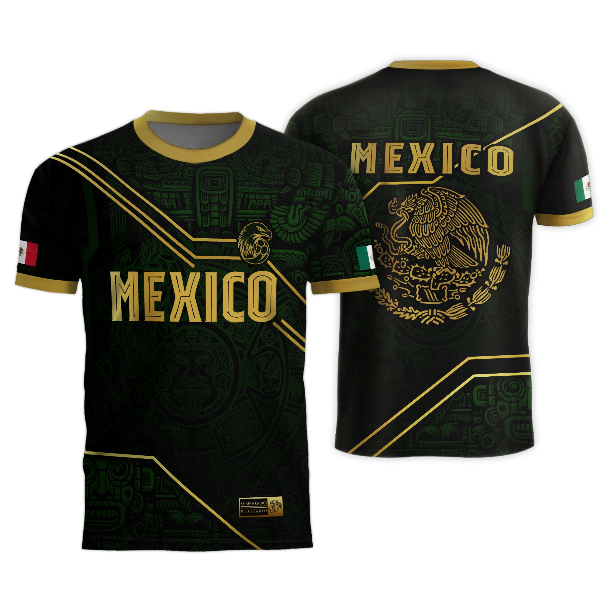 Mexico Soccer Jersey Black Green Gold Aztec Heritage Design