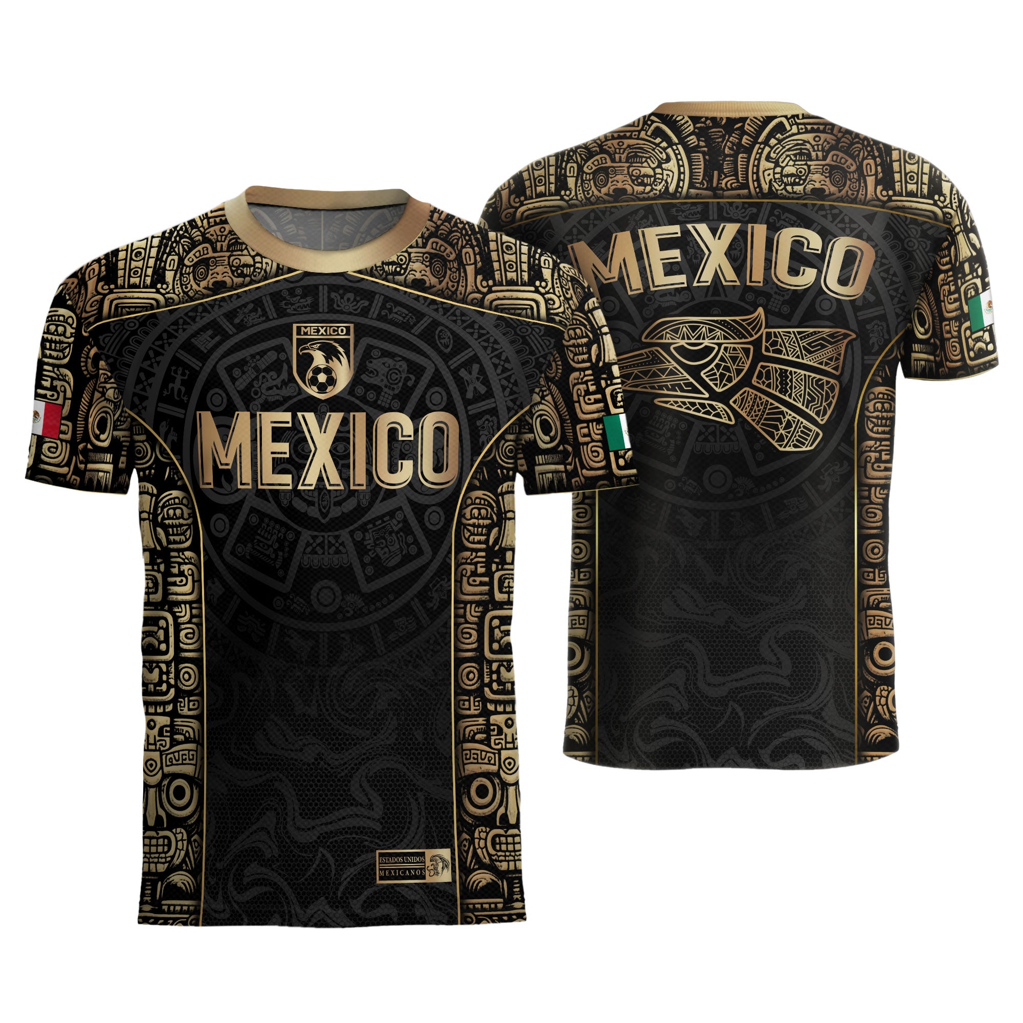 Mexico Aztec Black Gold Limited Edition Eagle Pattern Soccer Jersey