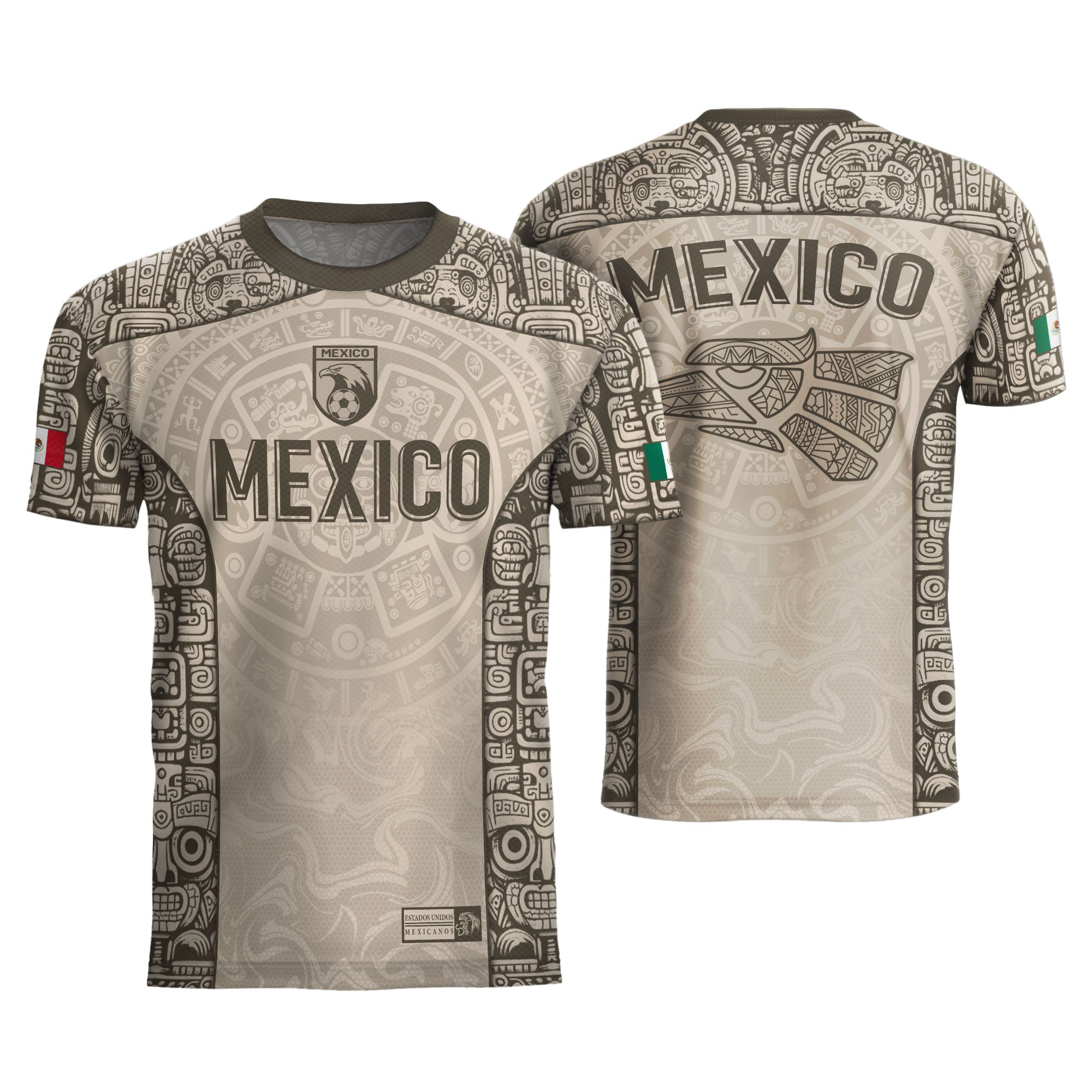 Mexico Aztec Heritage Vintage Beige Olive Eagle Pattern Soccer Jersey