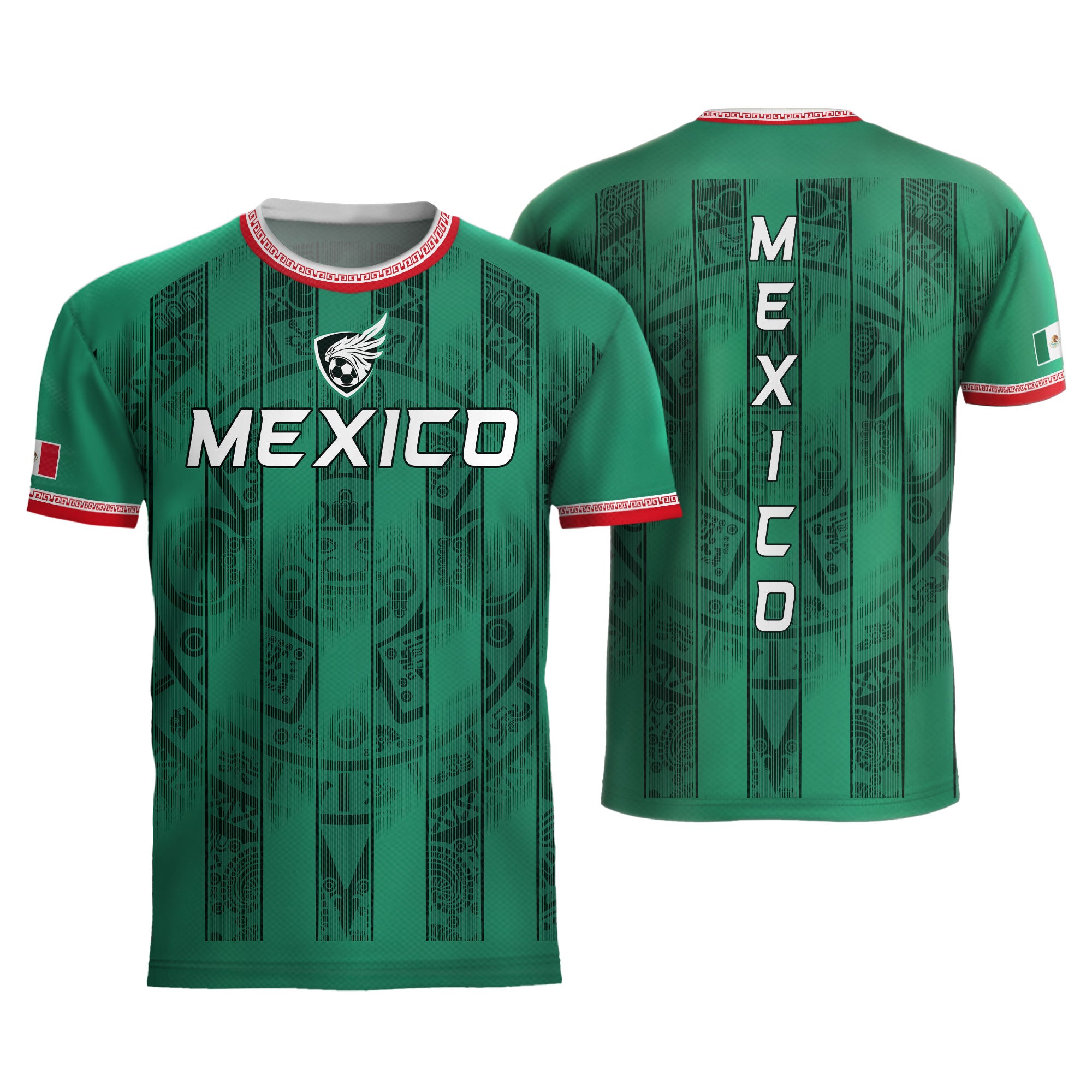 Mexico Green Aztec Pattern National Pride Mens Culture Football Soccer Jersey