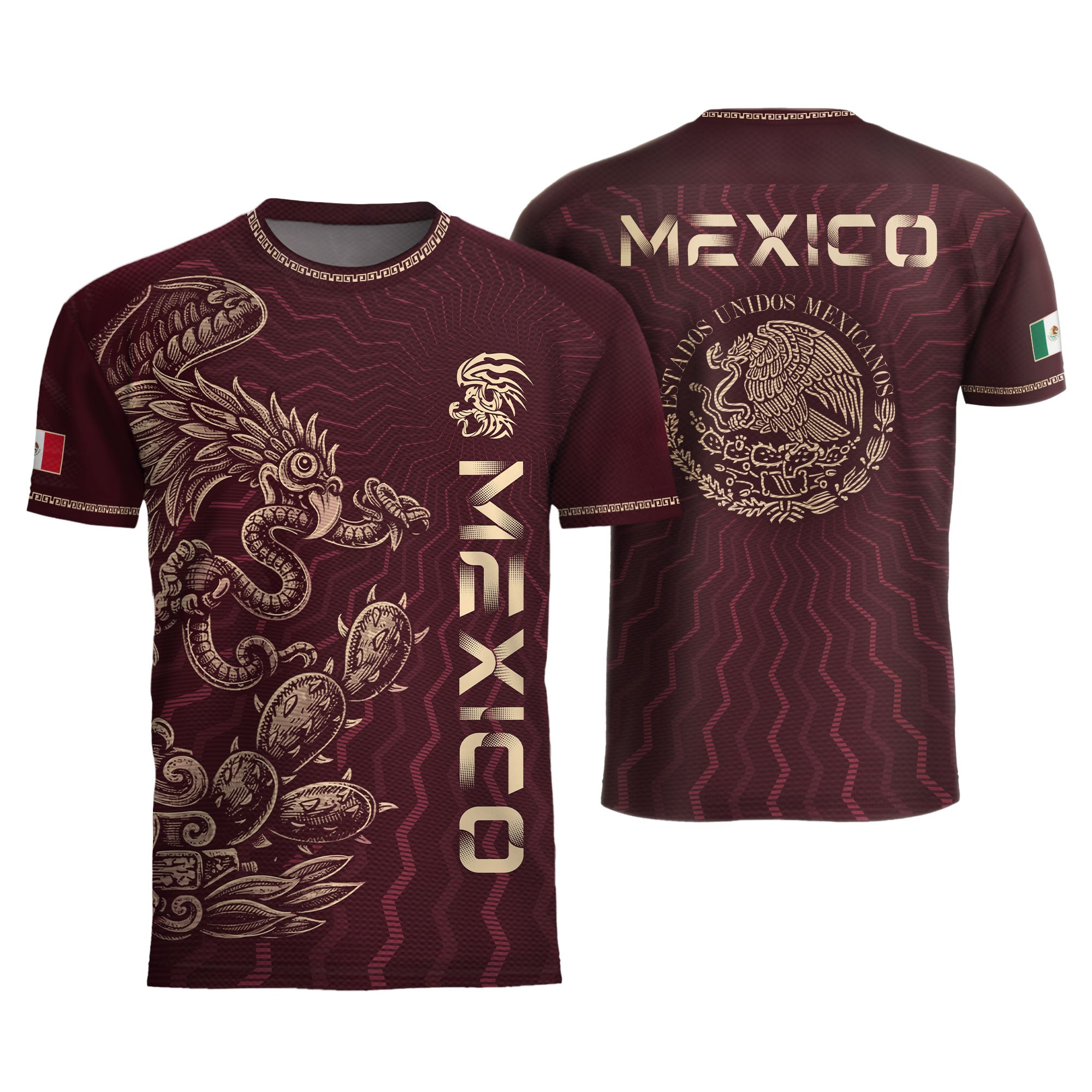 Mexico Maroon Feathered Serpent National Seal Heritage Mens Culture Soccer Jersey