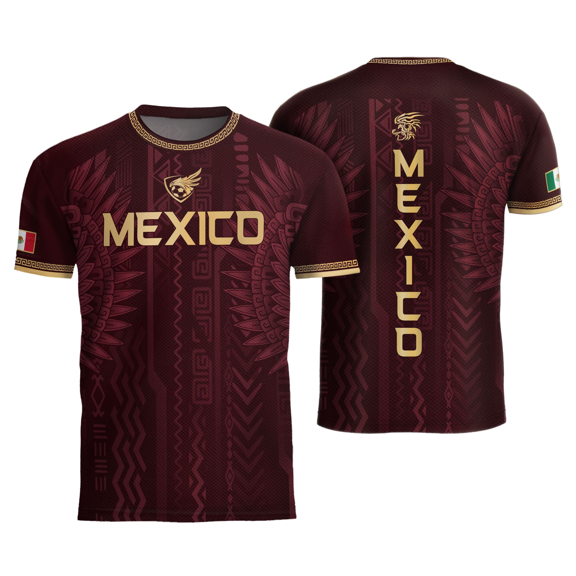 Mexico Maroon Gold Aztec Heritage National Pride Mens Football Soccer Jersey