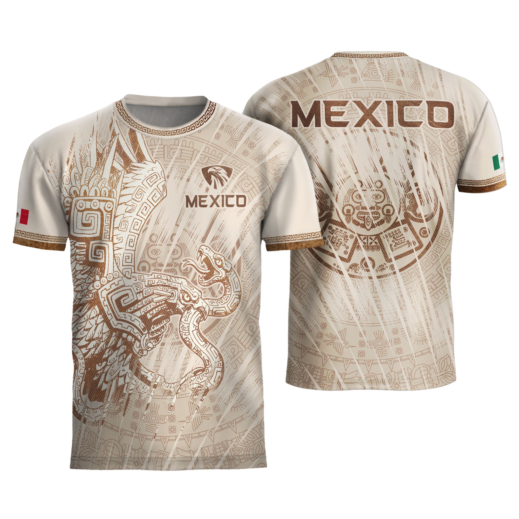 Mexico Cream Aztec Eagle Snake Ancient Art Heritage Mens Soccer Jersey