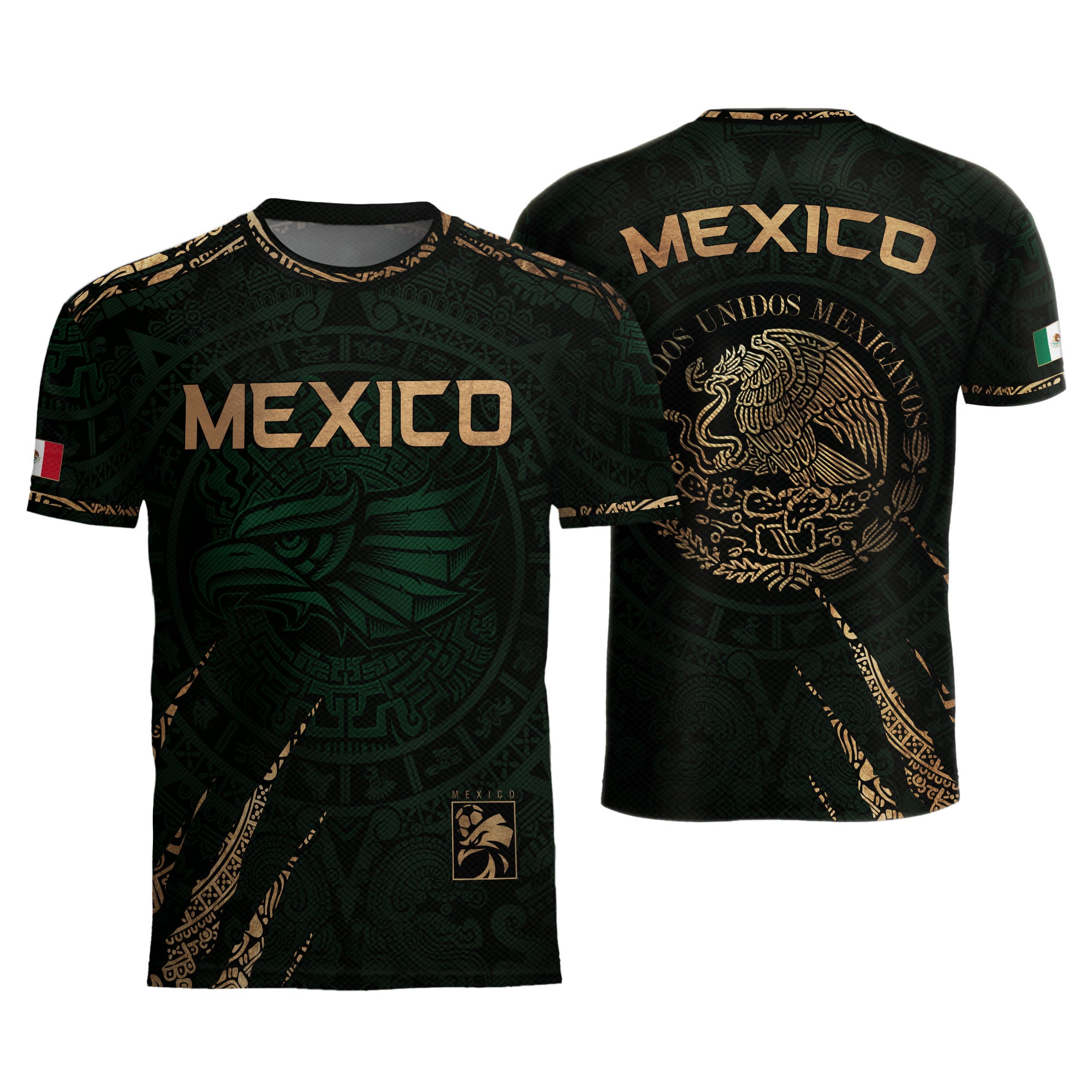 Mexico Green Gold Eagle National Seal Heritage Mens Football Soccer Jersey