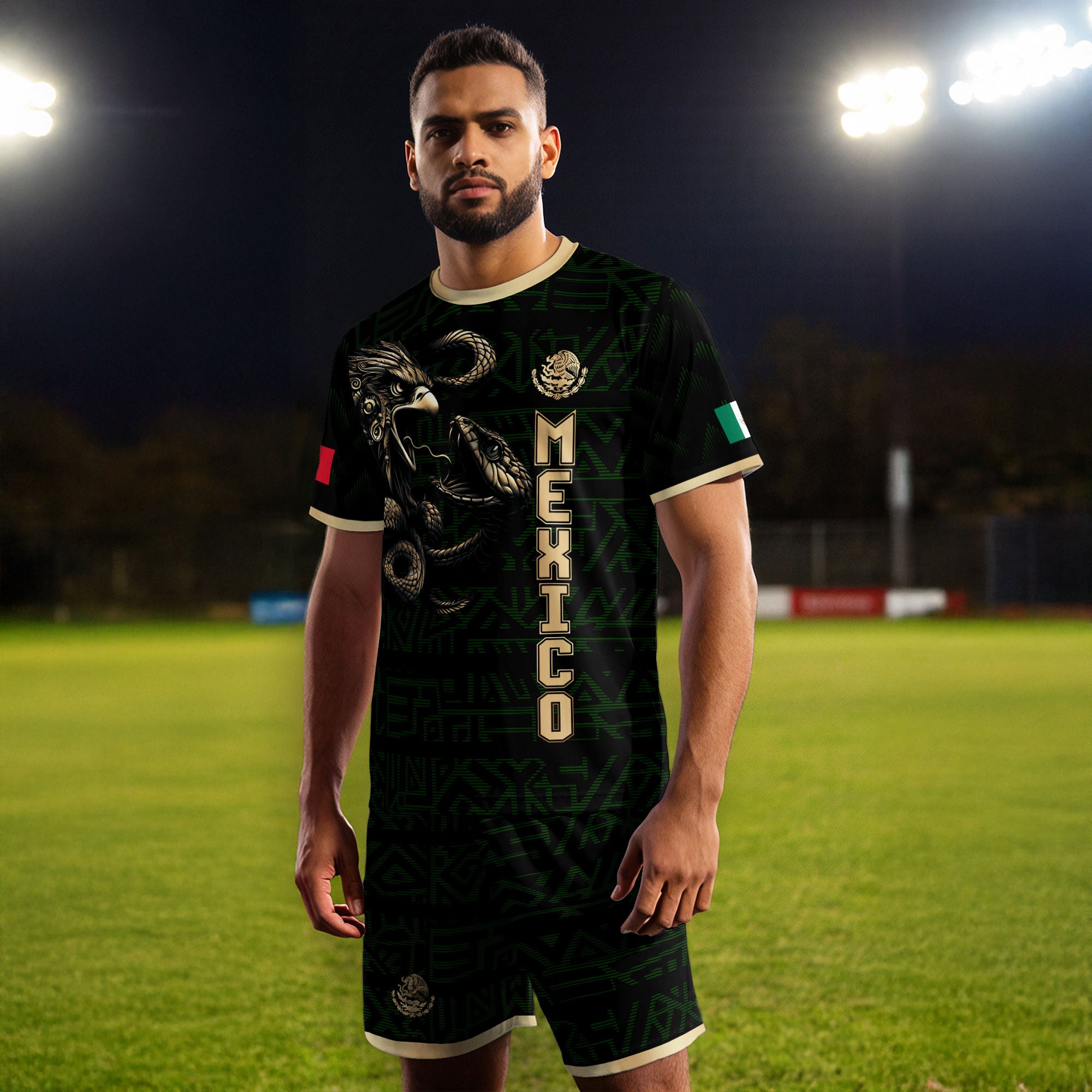 Mexico Black Gold Aztec Eagle Serpent Soccer Jersey