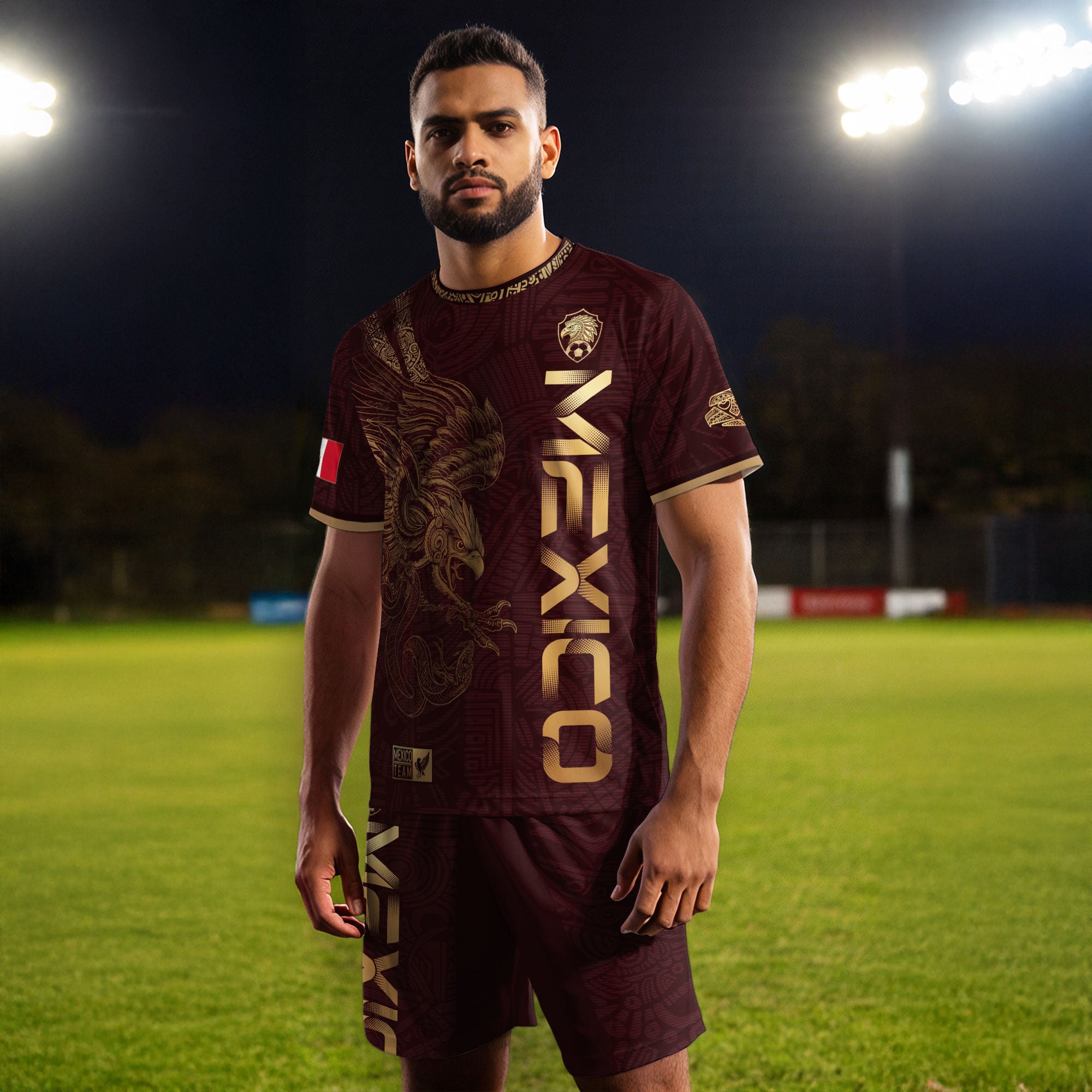 Mexico Burgundy Aztec Eagle Heritage Soccer Jersey