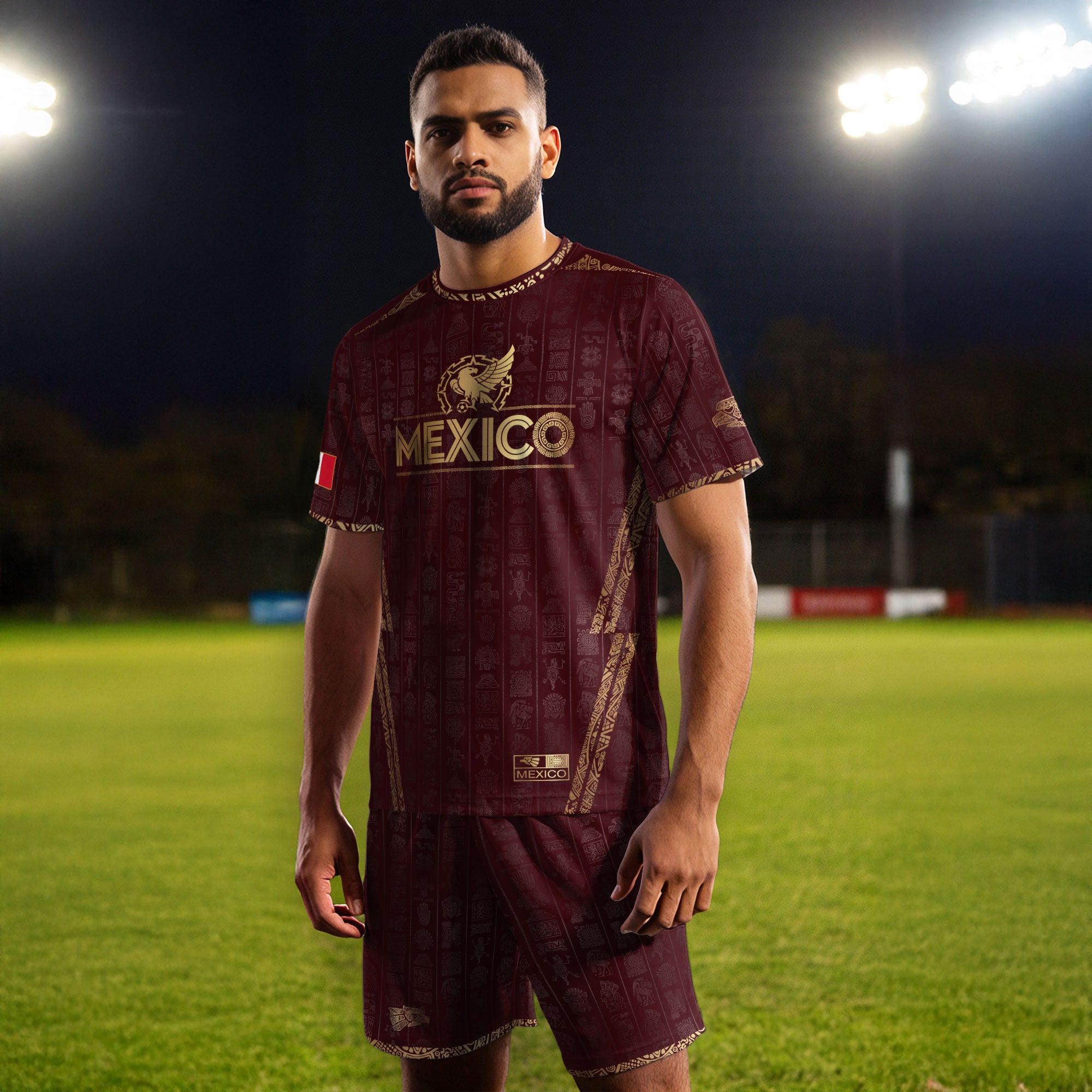 Mexico Burgundy Aztec Eagle Emblem Heritage Pride Soccer Jersey