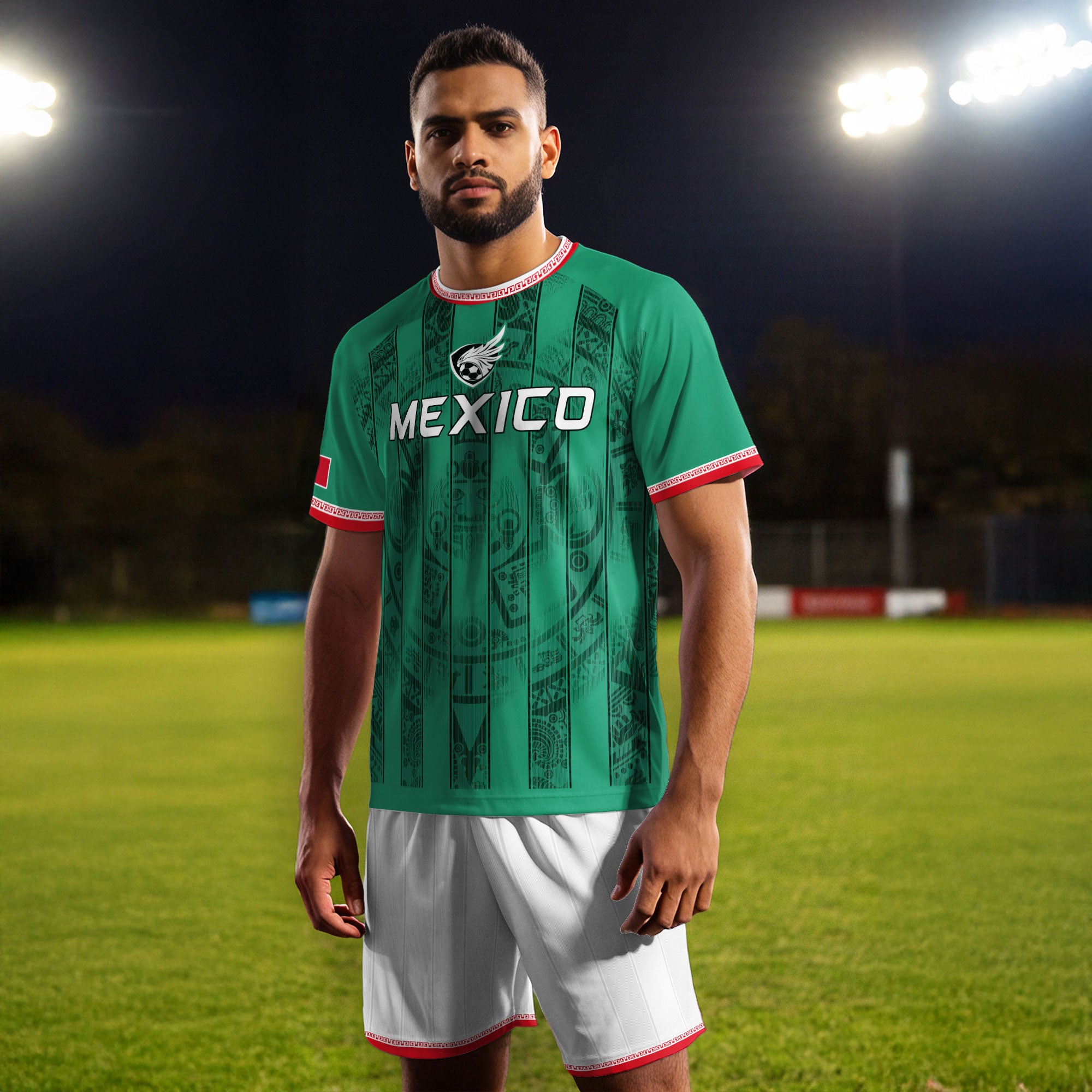 Mexico Green Aztec Pattern National Pride Mens Culture Football Soccer Jersey