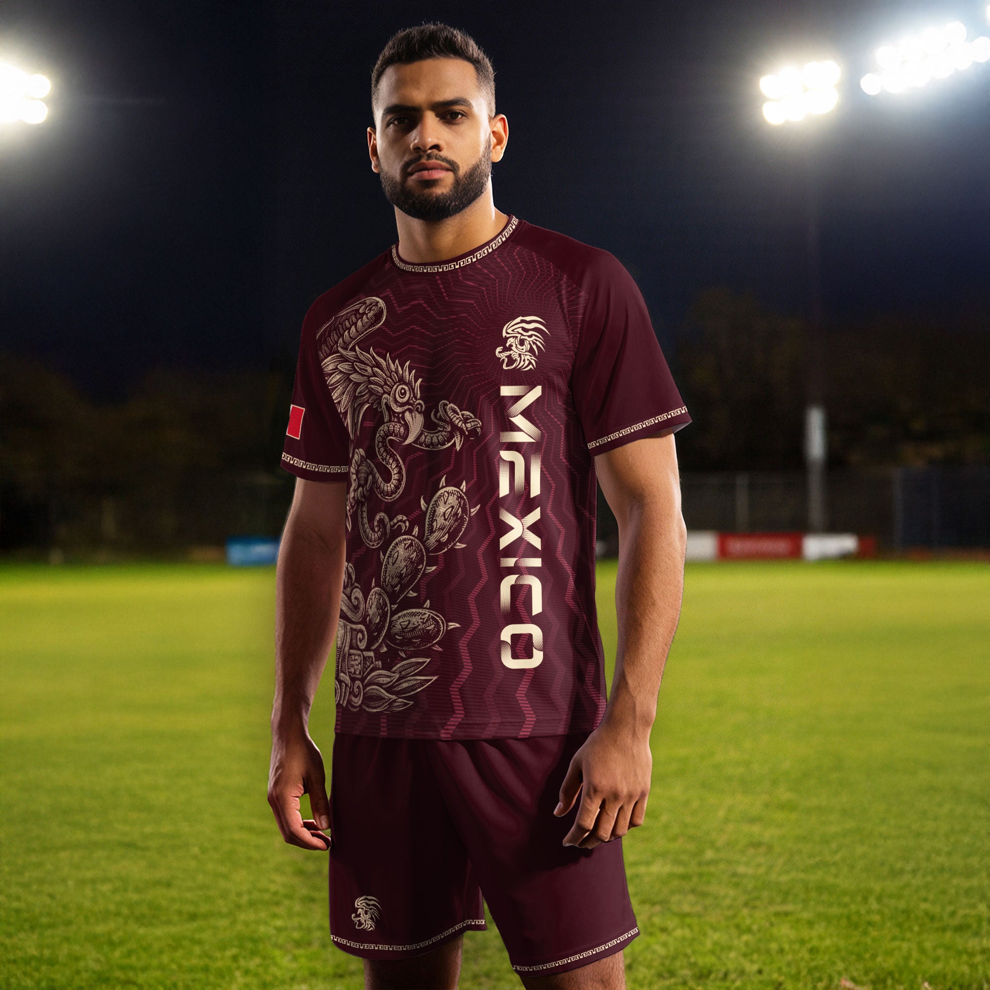 Mexico Maroon Feathered Serpent National Seal Heritage Mens Culture Soccer Jersey