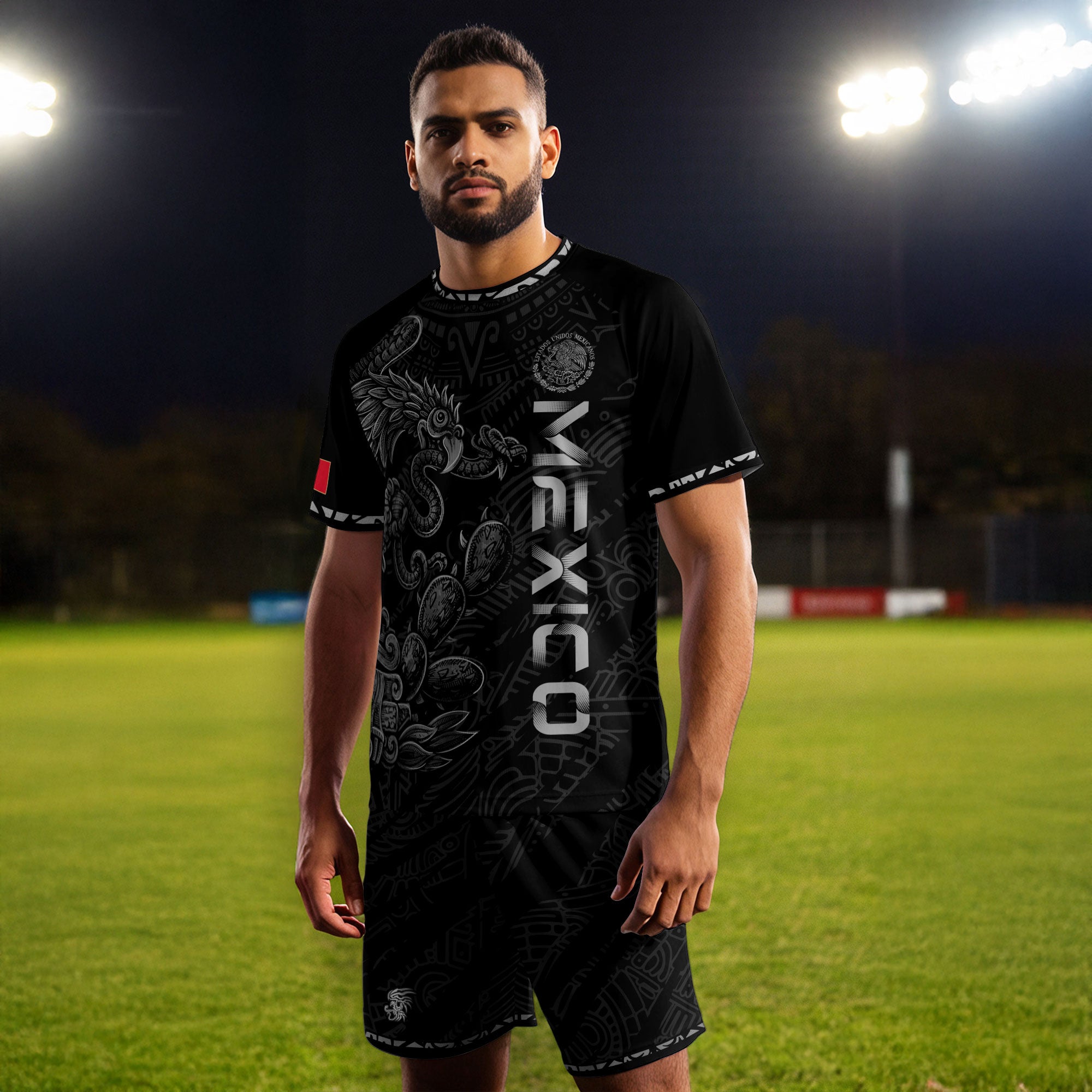 Mexico Black Grey Feathered Serpent Heritage Mens Football Soccer Jersey