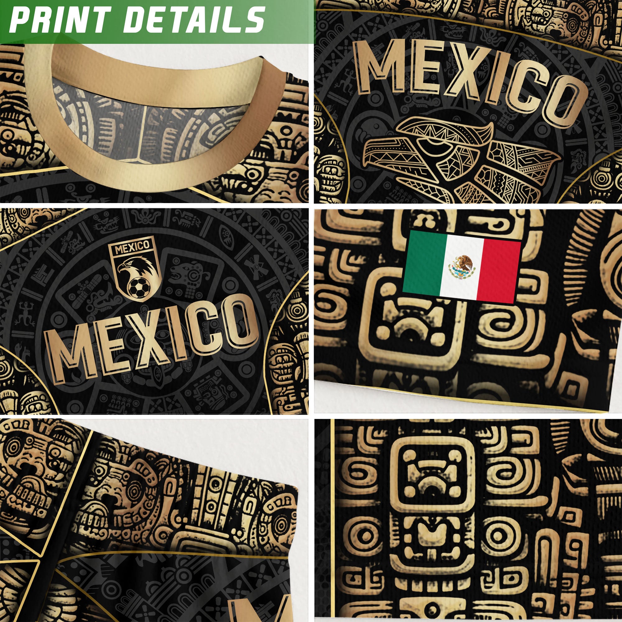 Mexico Aztec Black Gold Limited Edition Eagle Pattern Soccer Jersey